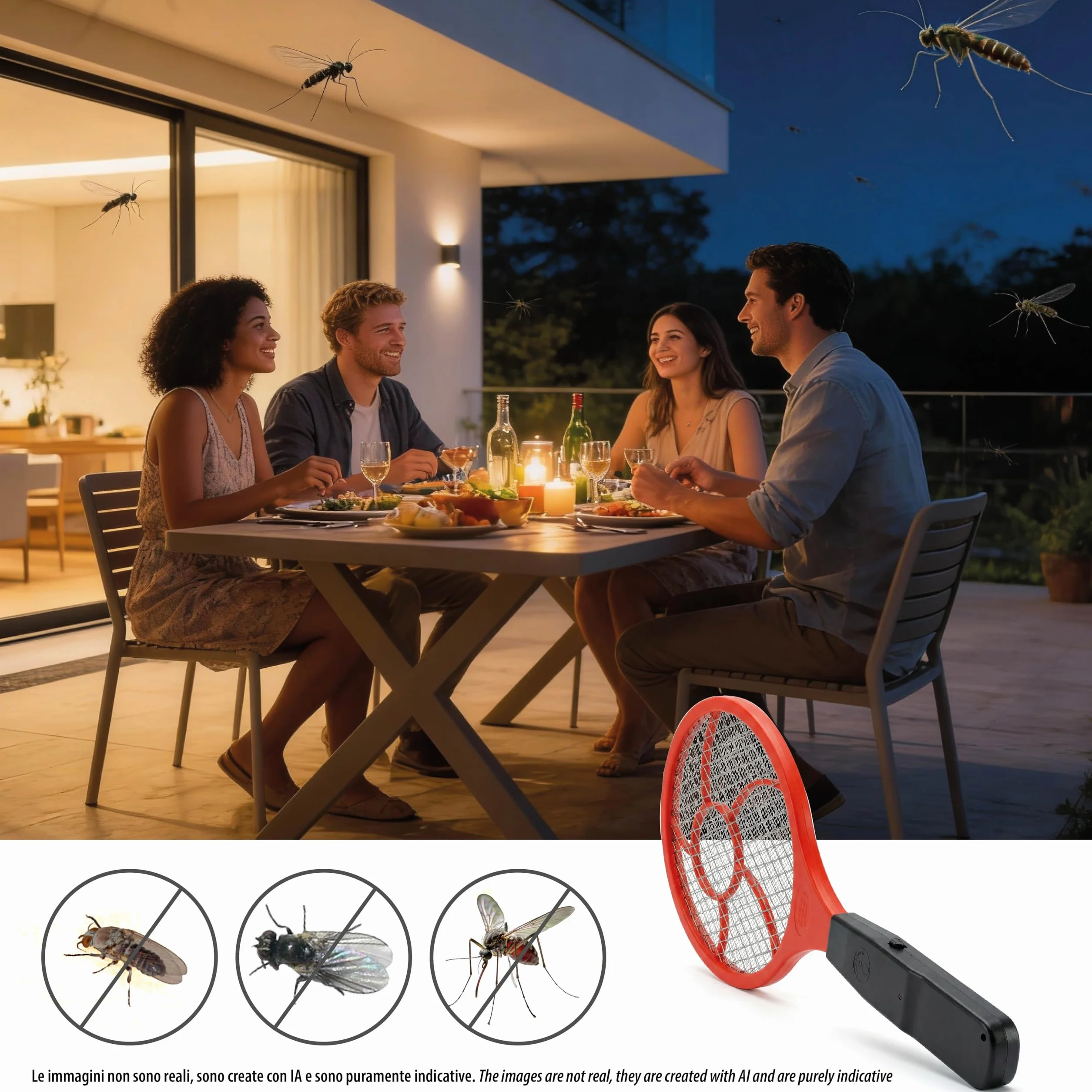 VELAMP JOKO REPEL03 Raquette Électrique Insectes Anti Moustique 1500V 3 Couches LED 16x44,5cm