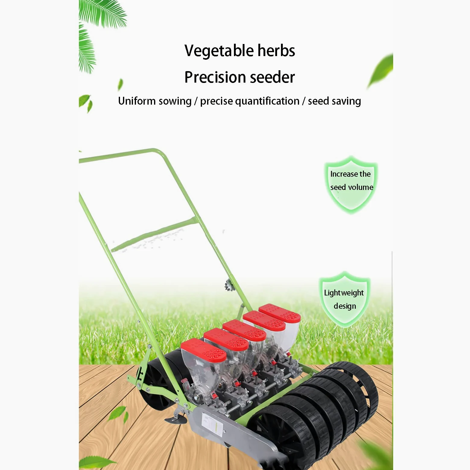 Semoir à légumes à poussée manuelle 2 en 1 Semoir à poussée de jardin Semoir de jardin de précision Semoir à diffusion Semoir pour la plantation de maïs, de soja, d'arachides, de blé, cinq rangées