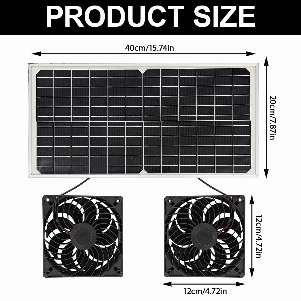 Ventilateur Solaire 16 W Double Ventilateur CC Extraction Fenêtre Hangar Poulailler Serre