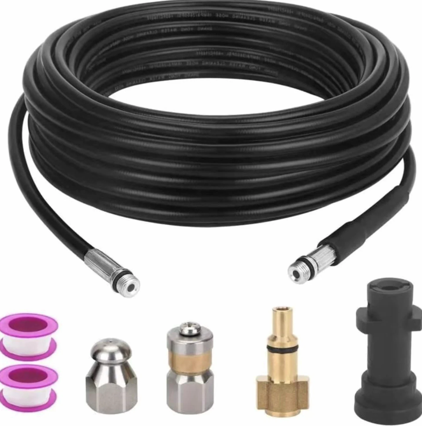 YUET 15M Tuyau Déboucheur Canalisation pour Kärcher série et LAVOR | pour Nettoyeur Haute Pression avec Buse à Jet et Buse Rotatif, Kit de Tuyau avec Adaptateurs pour Karcher K2/K3/K4/K5/K6/K7