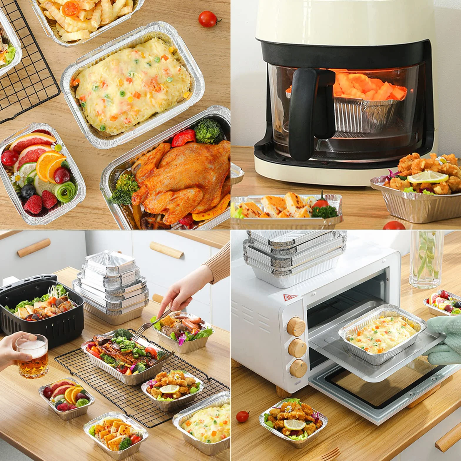 Barquette Aluminium 30 Pièces avec Couvercle 1750ml 700ml 410ml Réutilisables Jetable Barbecue Cuisiner Griller Cuire