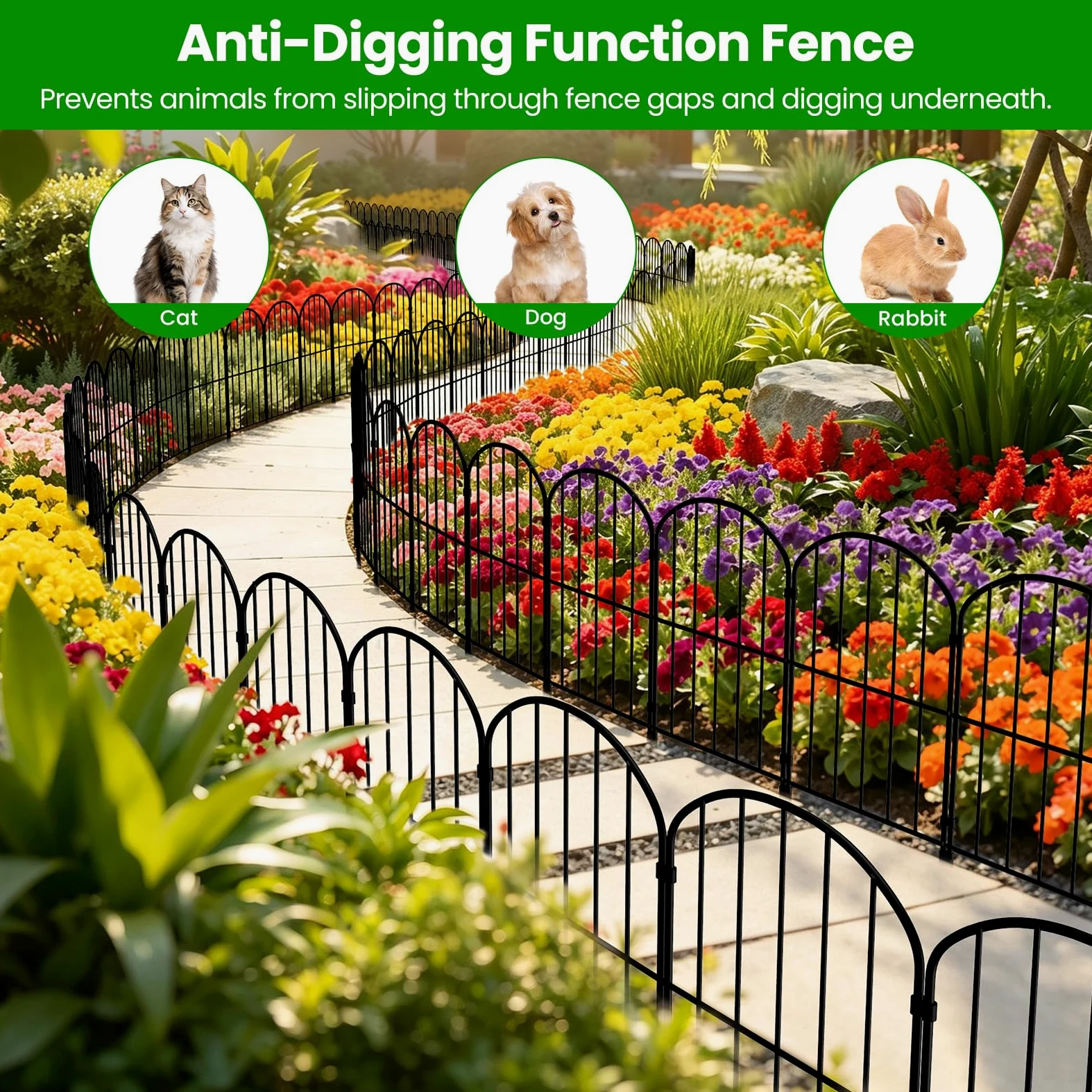 Clôture de Jardin Exterieur Décorative en Métal 61H x 33cmL 10 Panneaux | Barrière de Protection pour Chiens,Bordure de Décoration pour Pelouse, Patio, cour et Palissade de Jardin