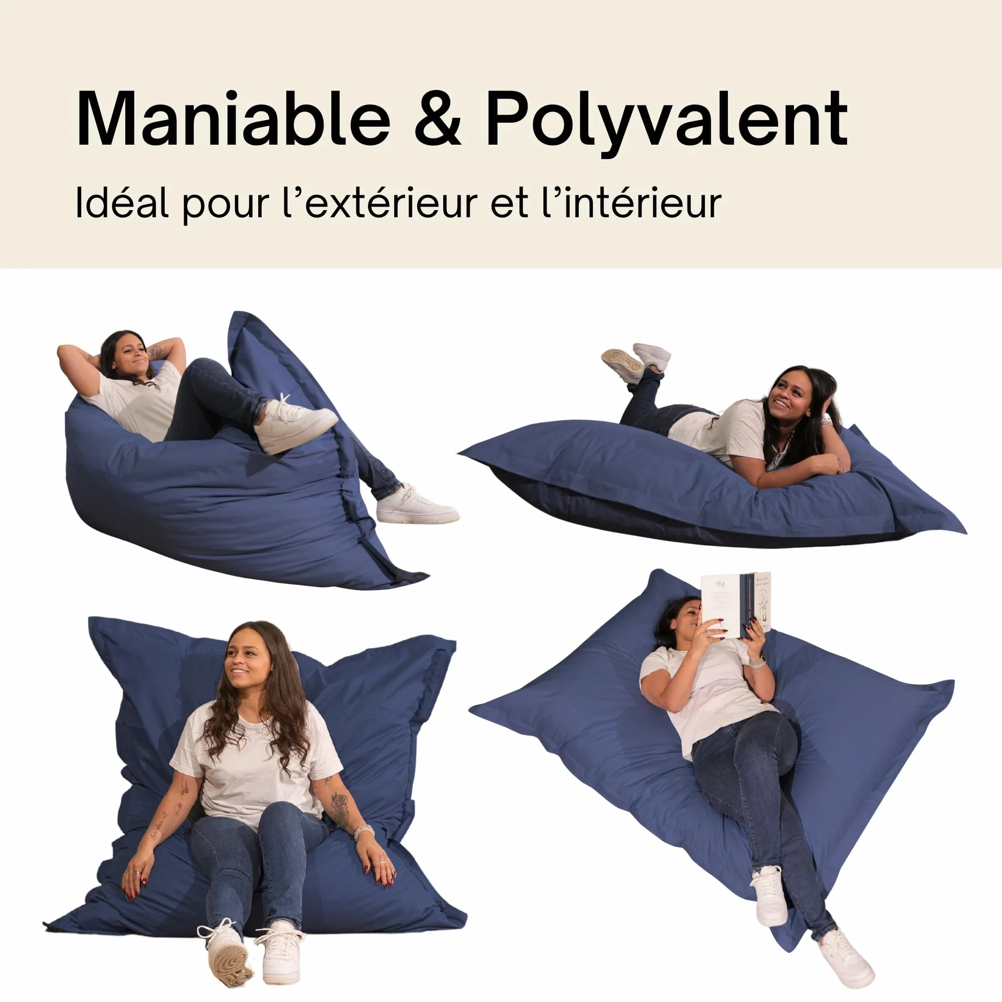 Bananair Pouf Extérieur Imperméable Géant XXL 180x140 cm Bleu