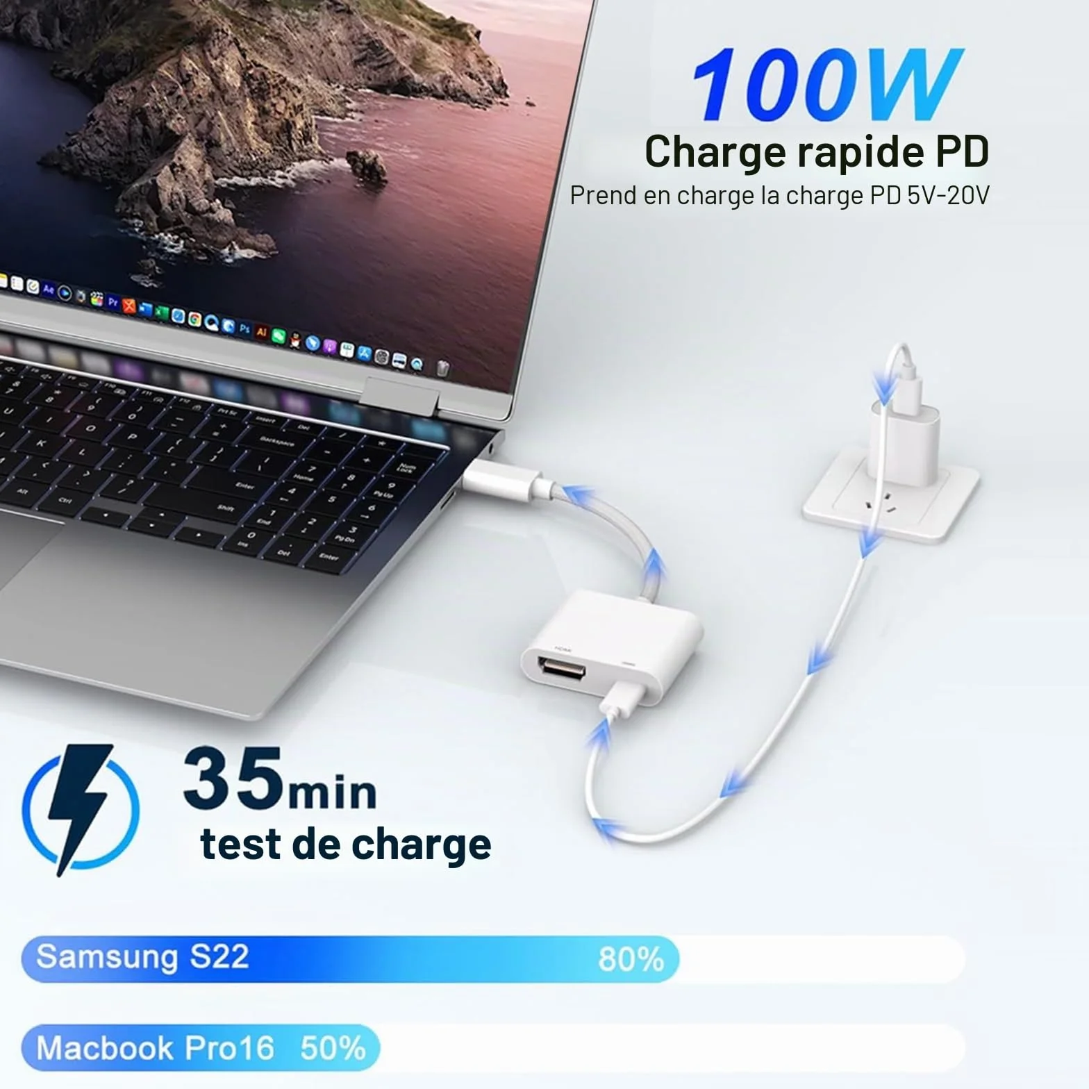 Adaptateur USB C vers HDMI pour iPhone 17 16 15, Convertisseur d'écran pour iPad MacBook vers HDTV Projecteur
