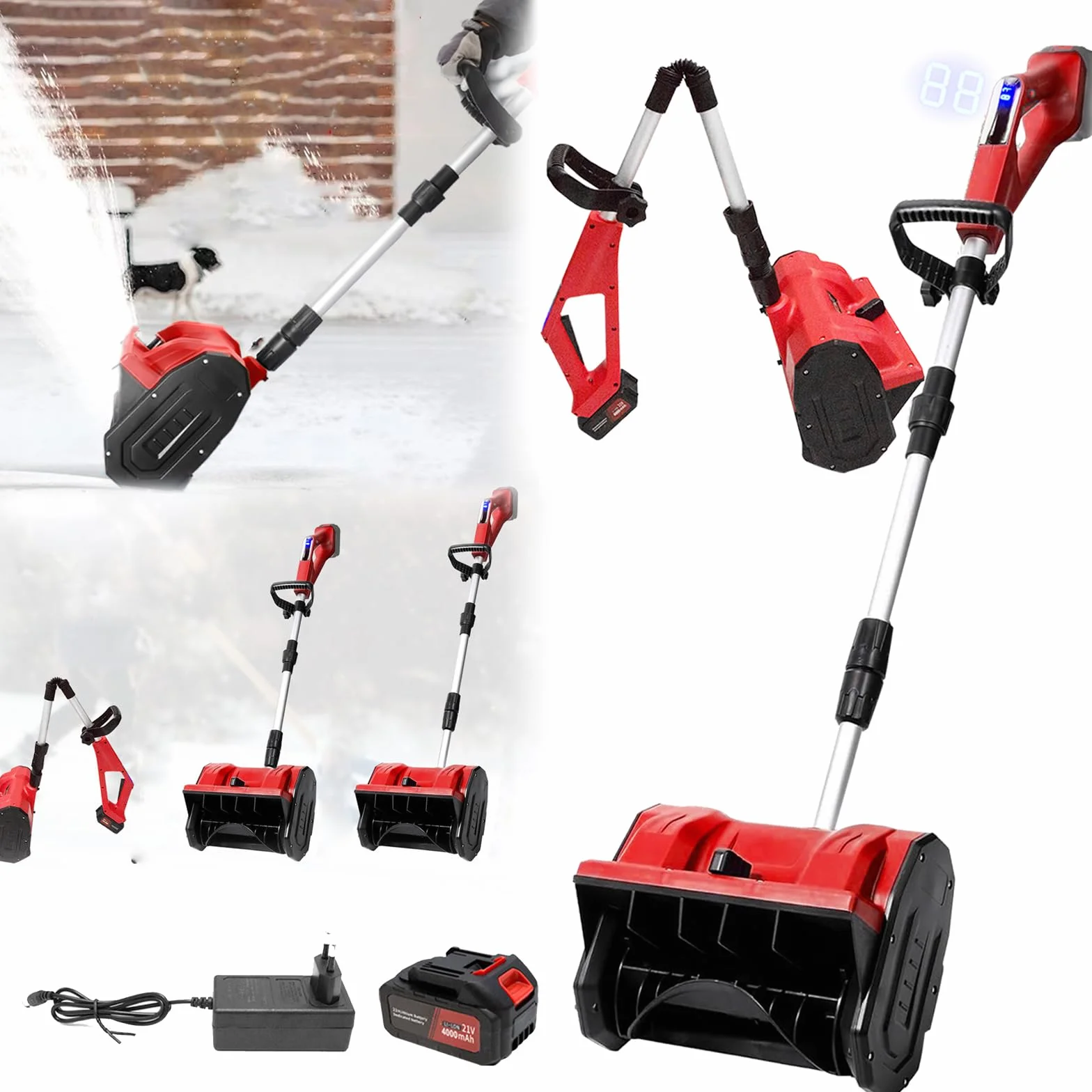 Souffleuse à Neige 1000W 21V Li-ION Direction Projection Réglable 0-33000 TR/Min 8M 34cm