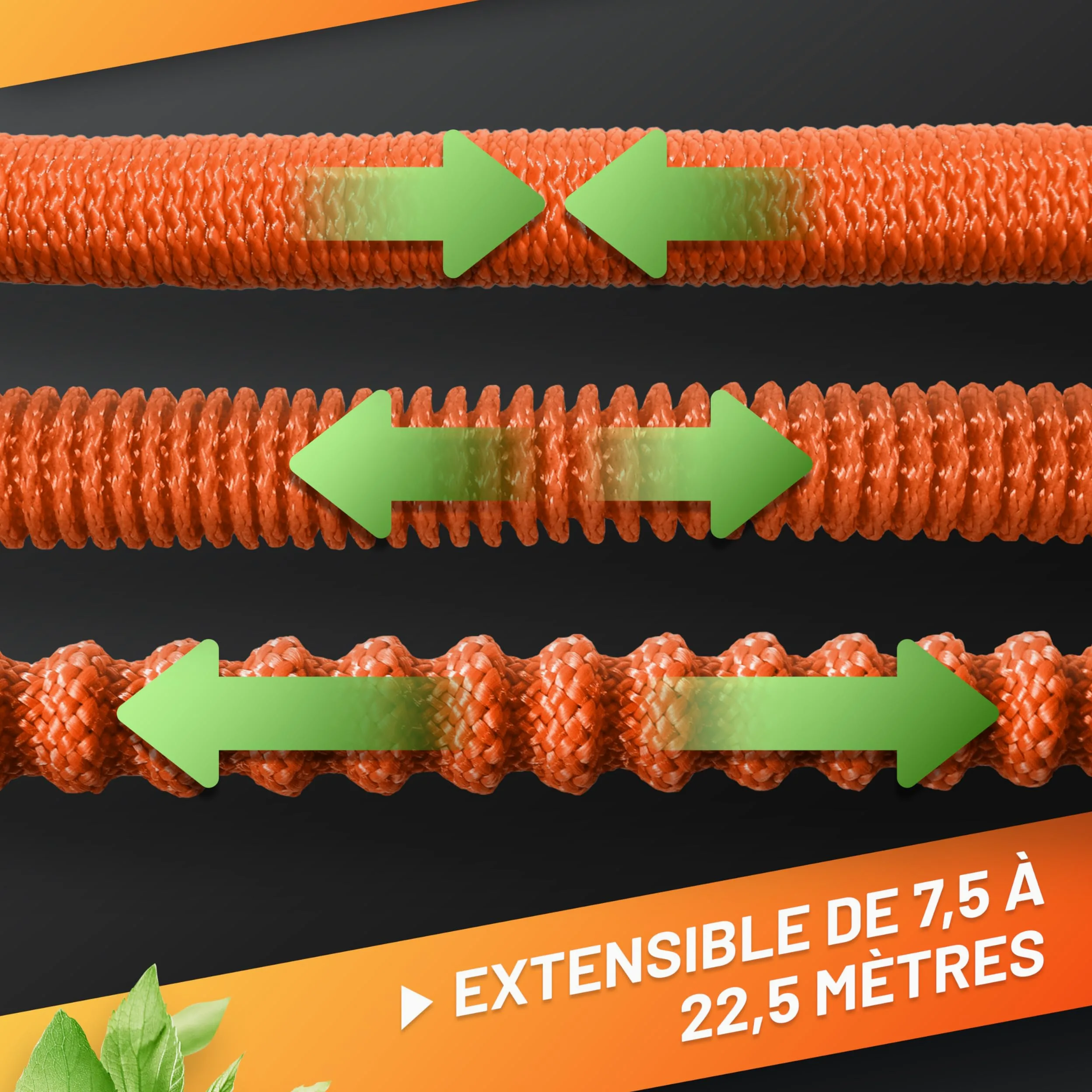 GRÜNTEK Tuyau d'Arrosage Extensible Retractable 22M. Tuyau Extensible | Tuyau extensible 7,5-22,5 m - Pistolet 10 jets - Connecteurs laiton - Anti-déchirure - Garantie 90 jours