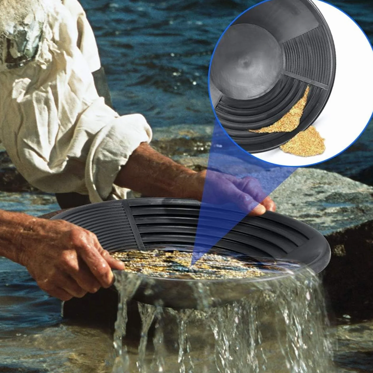 Kit D'orpaillage 5 Pièces Tamisage Manuel Casserole Minière En Plastique Noir Prospection D'or