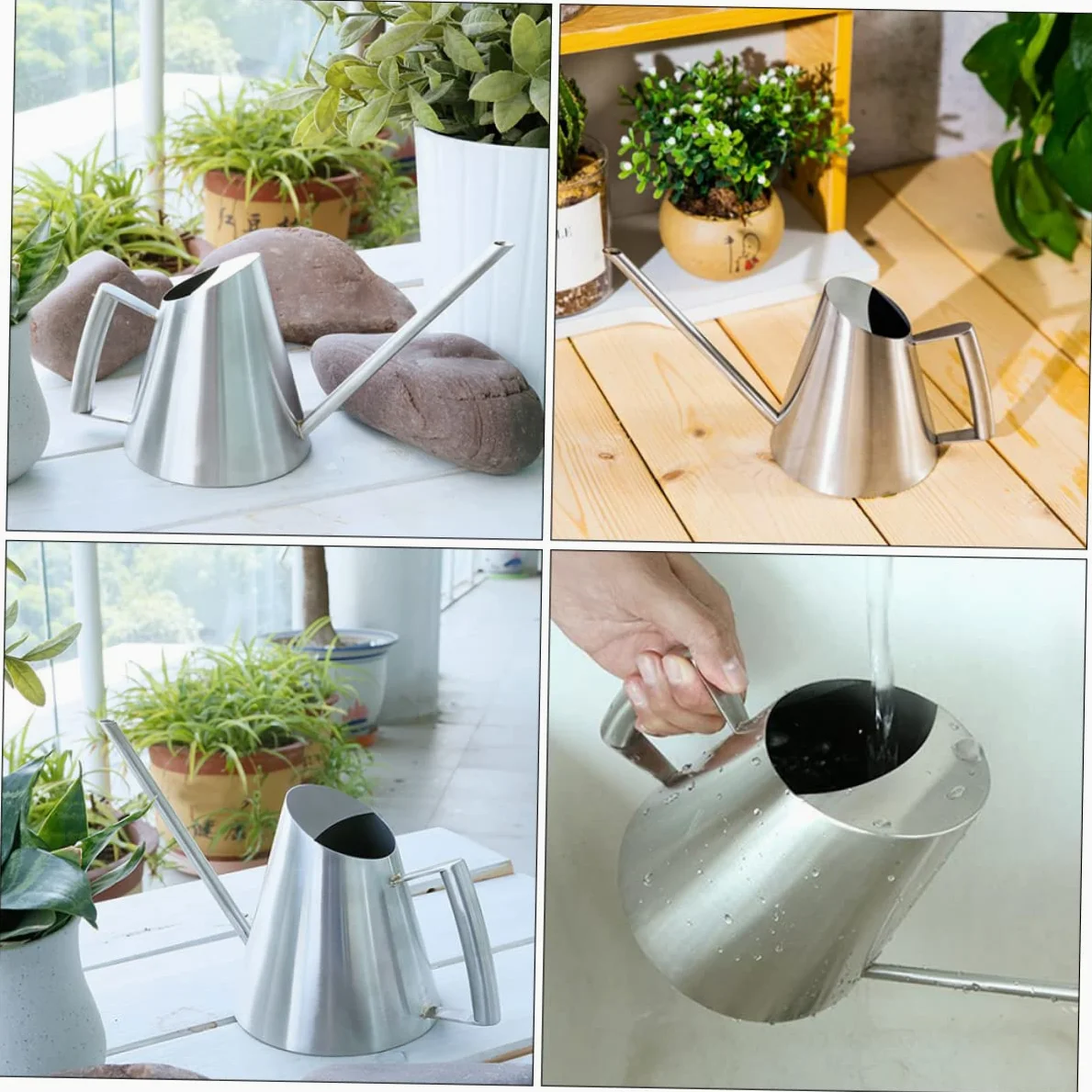 Arrosoir Vintage en Acier Inoxydable 900ml Long Bec, Léger et Confortable pour Jardinage et Arrosage des Fleurs et Plantes