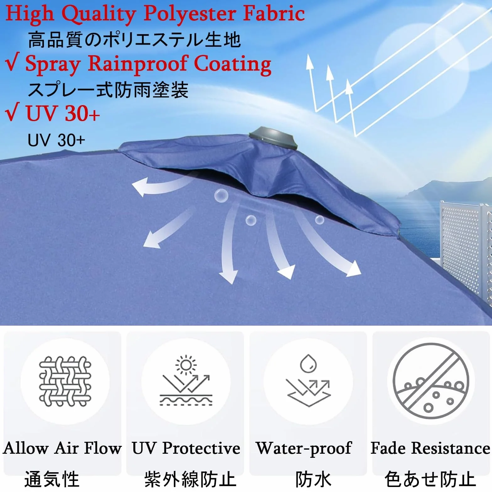 Bâche De Rechange pour Parasol Déporté Carré 3x3m UPF 50+ Imperméable ProtectionUV Toile Canopy
