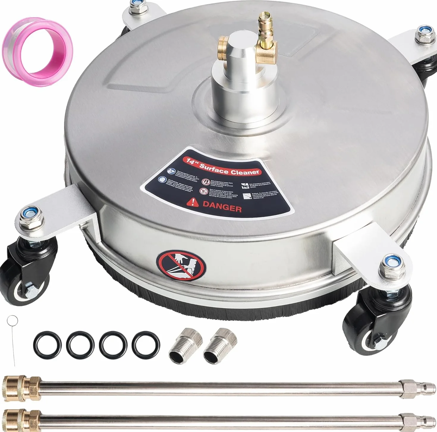 14“ Nettoyeur de Surface pour Nettoyeur Haute Pression, avec 4 Roues, 2 rallonges, pour béton, Patio, Trottoir, terrasse, allée, connecteur Rapide 1/4"
