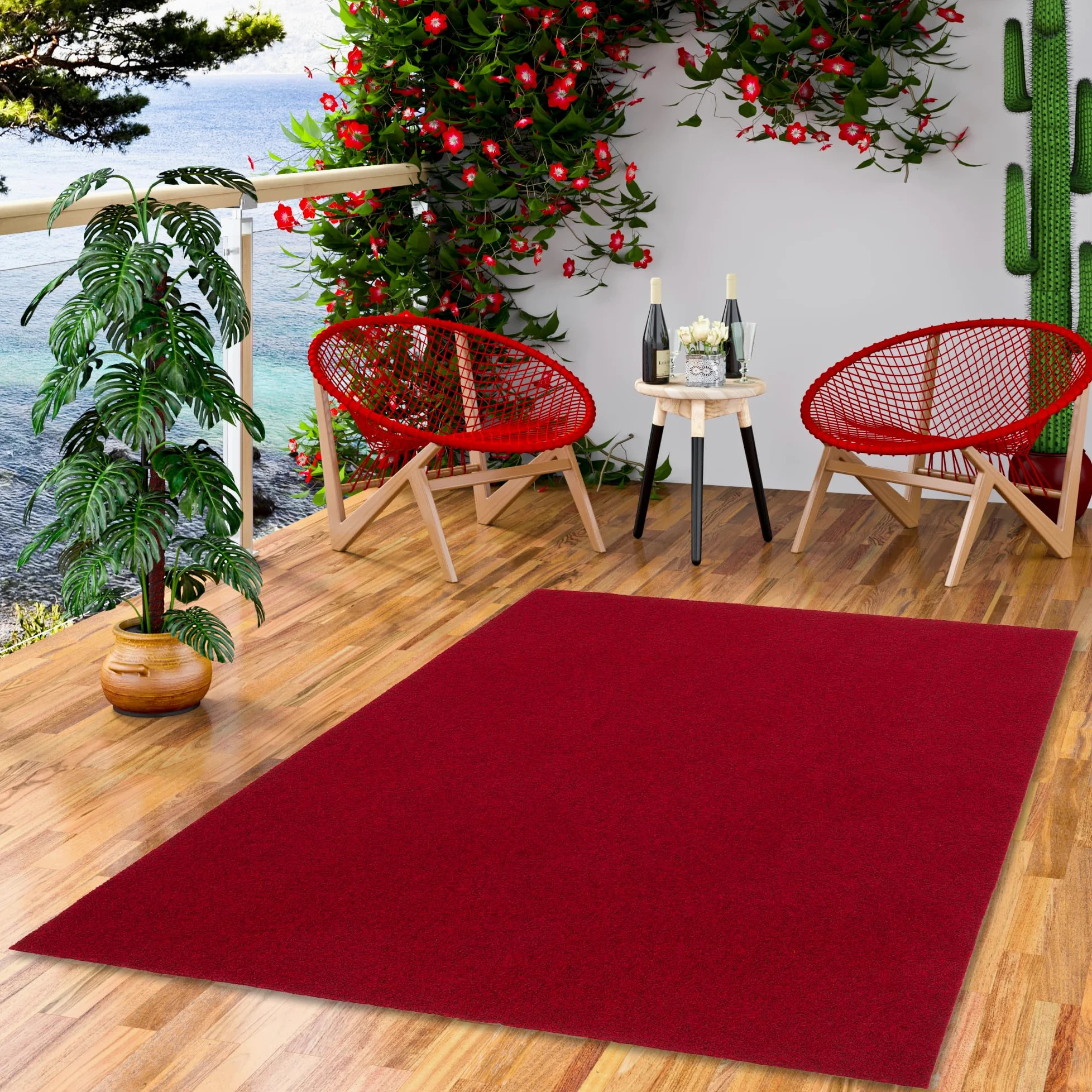 Snapstyle Kingston - Tapis Type Gazon Artificiel – pour Jardin, terrasse, Balcon - Rouge