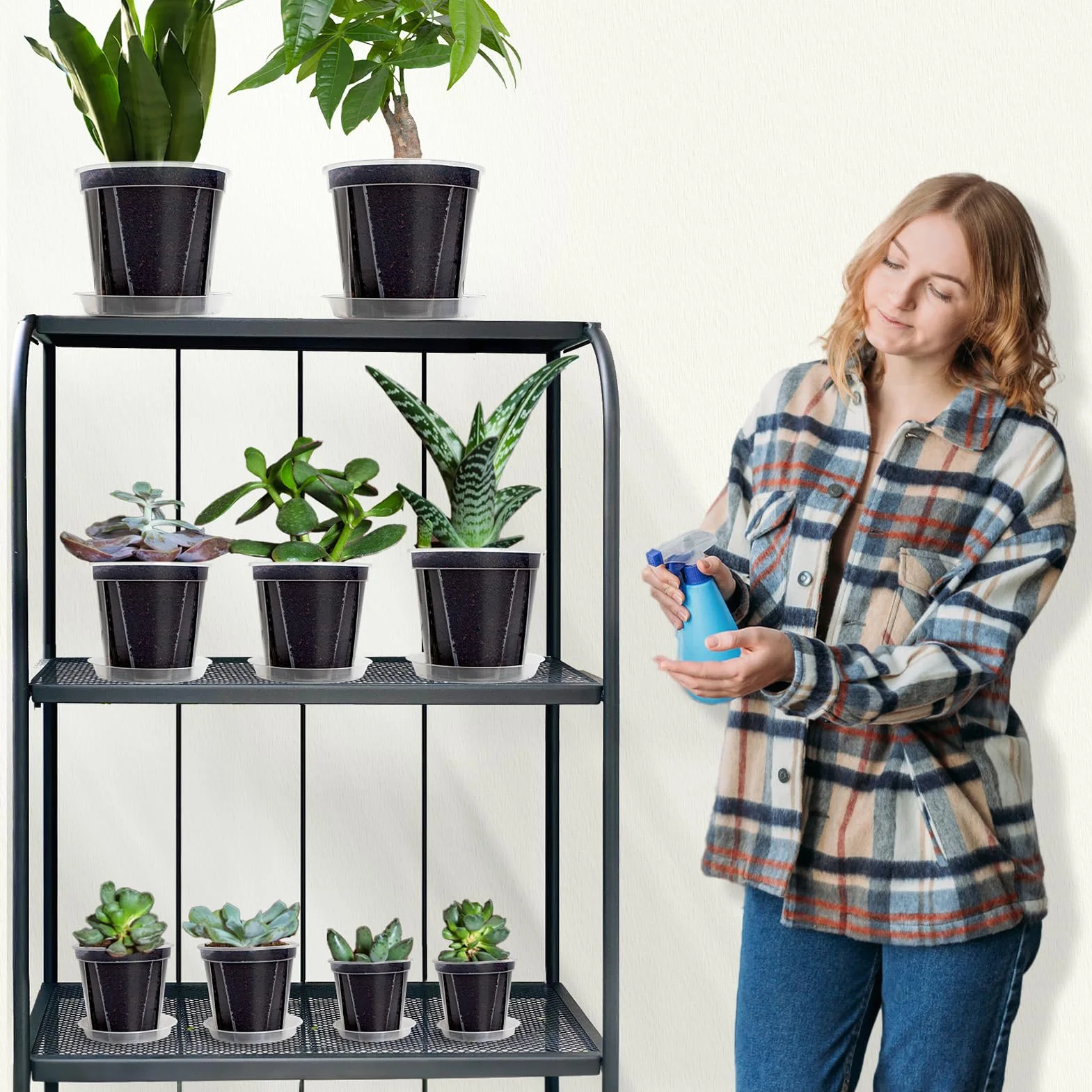 Pots Transparents avec Trou de Drainage, 10-16 cm, Renforcés avec Soucoupe, Pack Variété Plastique pour Semis