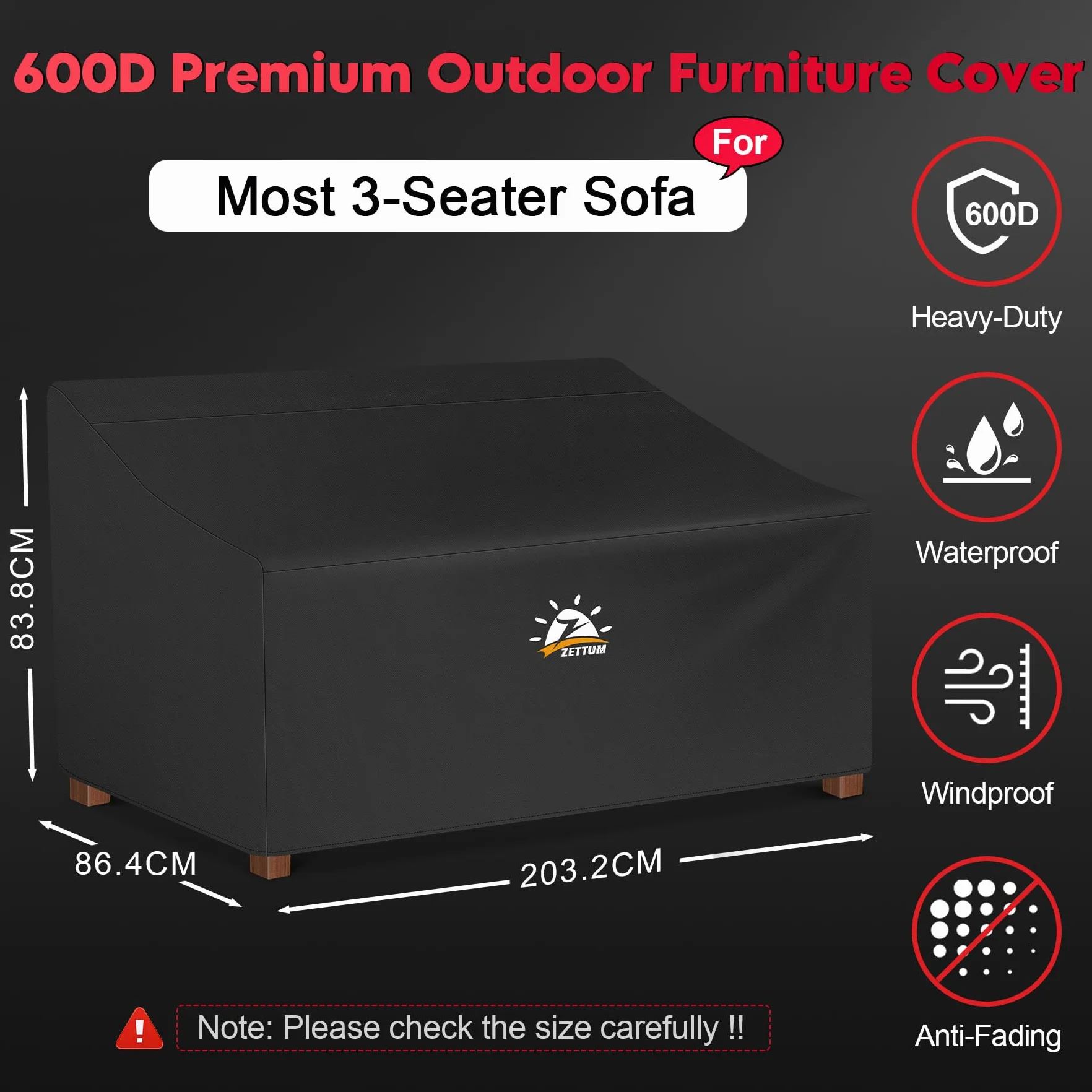 Housse de Banc de Jardin 203 x 86 x 84 CM 600D Oxford PU Imperméable