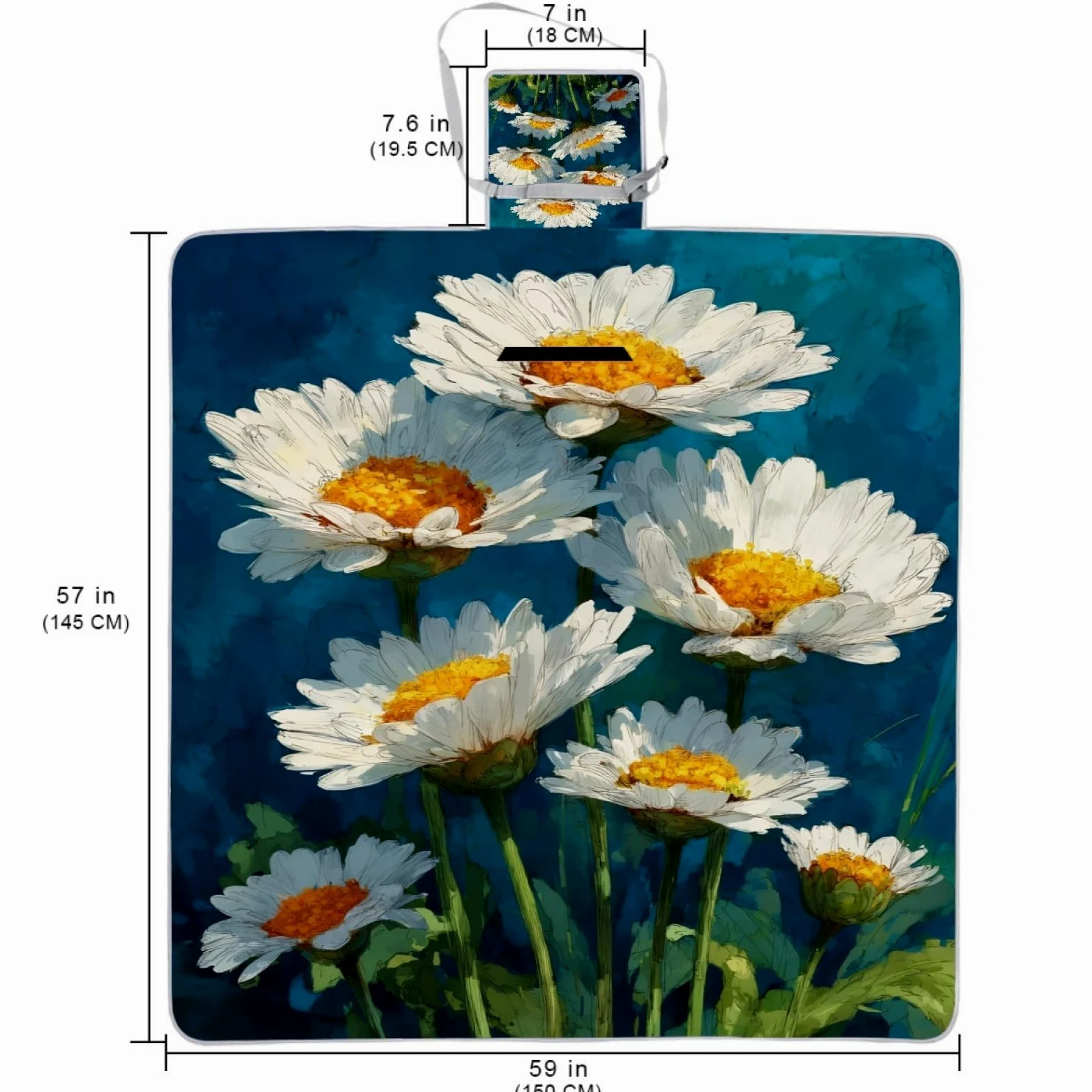 Couverture de pique-nique imperméable motif marguerites blanches, 150 x 145 cm, tapis de pique-nique pliable, antidérapant, résistant au sable et lavable, tapis de plage pour jardin, randonnée