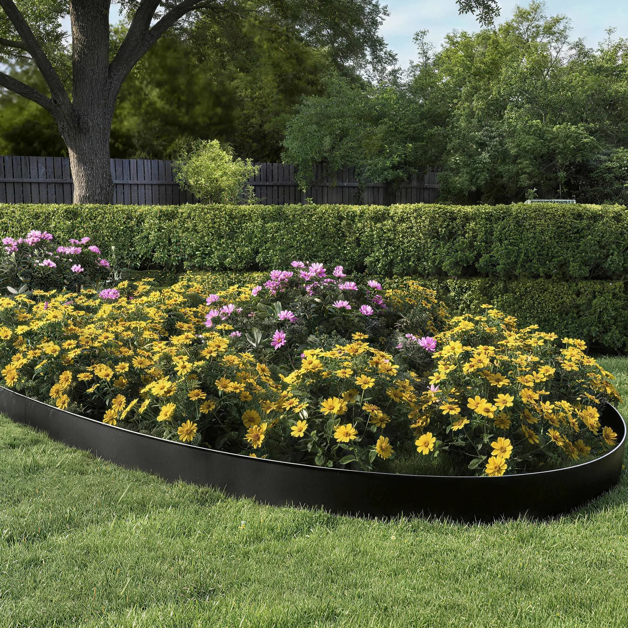 ACXIN Bordure de pelouse en métal - 15 cm de haut - Surface galvanisée - Bordure polyvalente pour paillis d'écorce, comme bord de tonte ou anneau d'arbre, robuste, flexible et rapide à installer (noir
