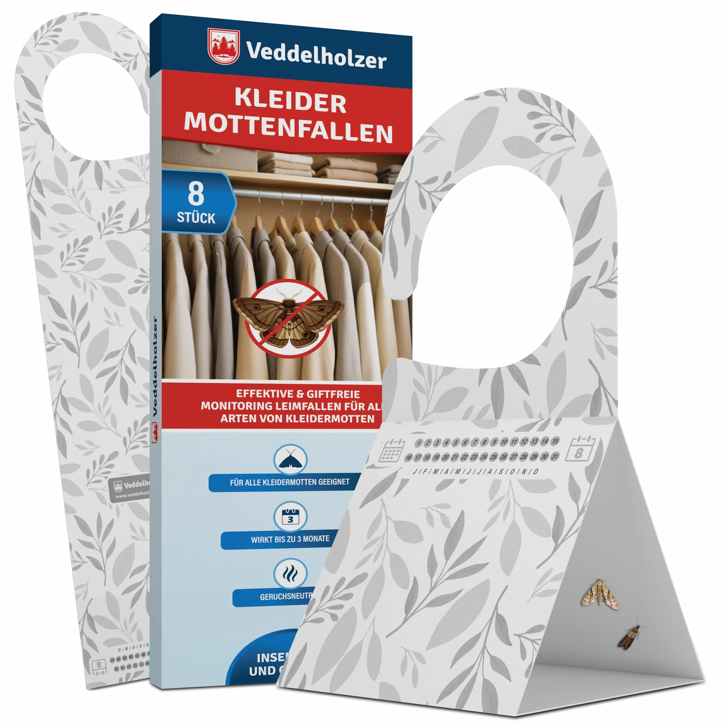 Veddelholzer Lot de 8 pièges à mites de vêtements - Piège triangulaire avec crochets et surface adhésive - Sans odeur et non toxique