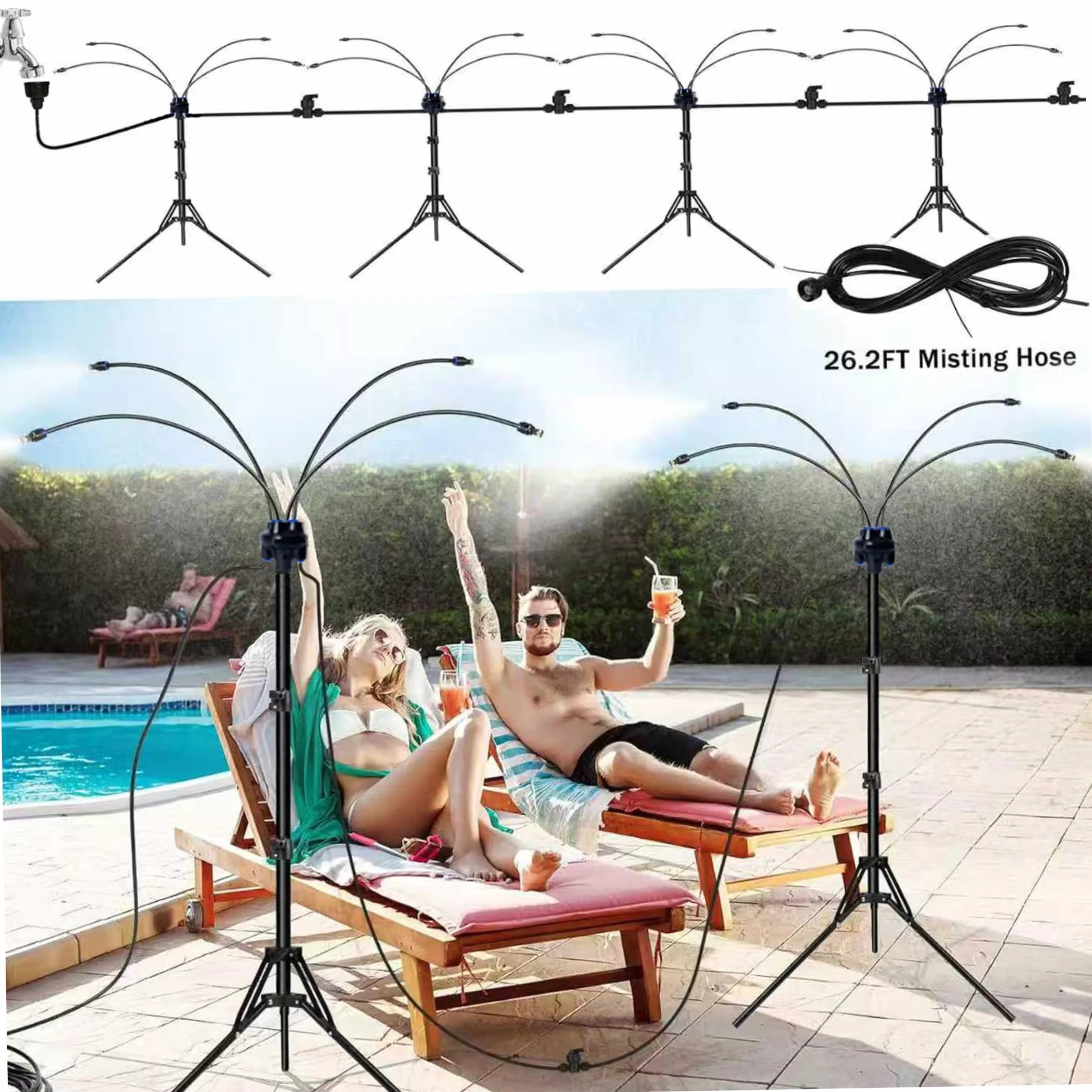 Brumisateur sur Pied pour Terrasse Extérieure avec Diffuseur Rotatif 360° Hauteur Réglable 1,04-1,60m