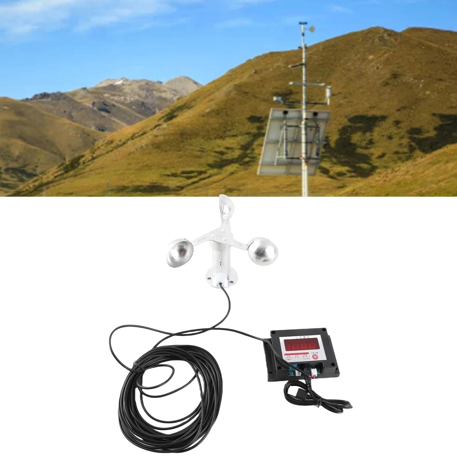 Qcwwy Stations Météorologiques et Accessoires Compteur de Vitesse du Vent à 3 Tasses Alarme Fiable de Vitesse du Vent pour Centrales électriques et Stations Météorologiques Anémomètre de Grue à Tour