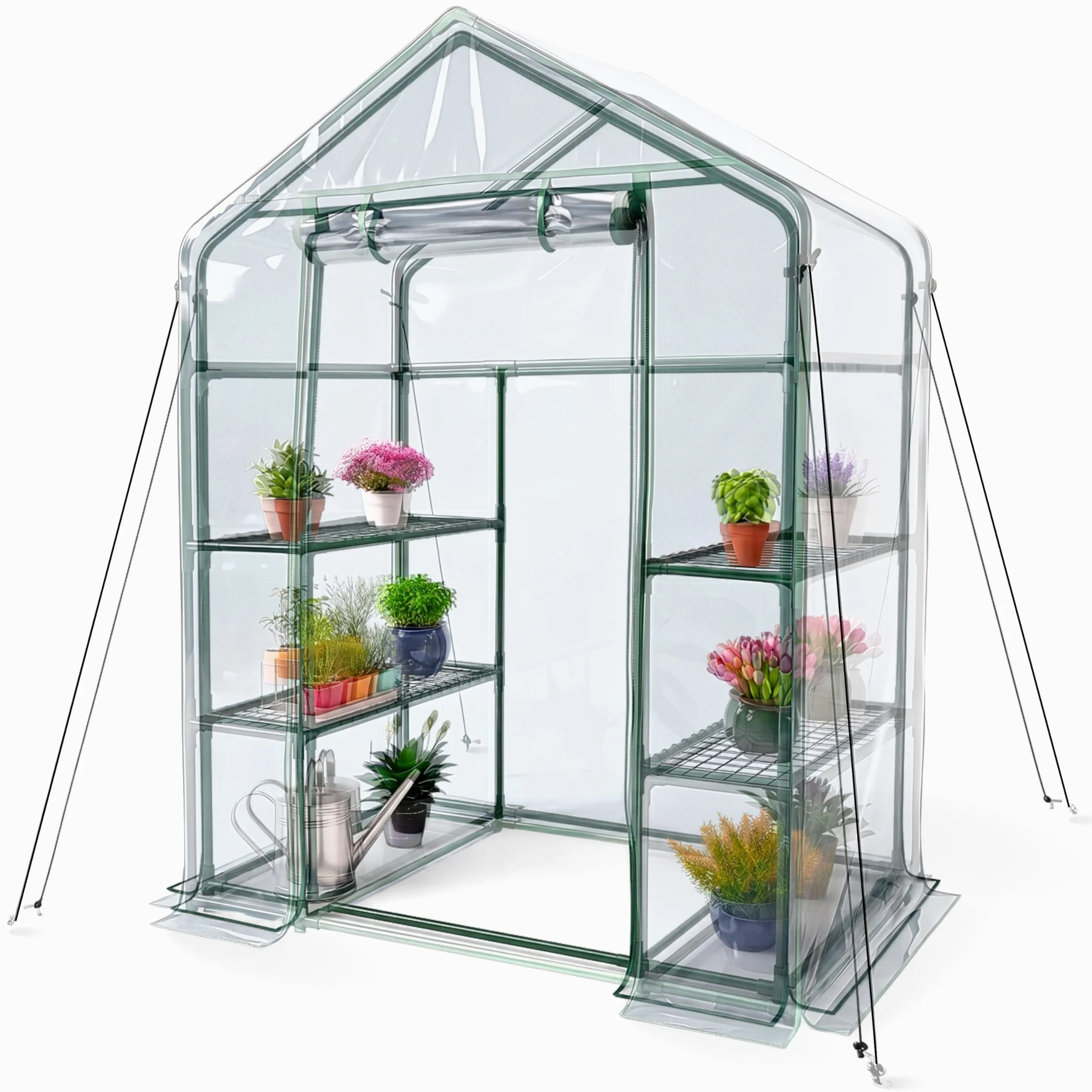 Mobiclinic®, Serre de Jardin, 143 x 73 x 195cm, Couverture en PVC et Porte Enroulable, 4 Étagères, Étanche, Home Grow, Pépinière Maison, Fixation Sécurisée, Idéal pour la Culture, Rustique