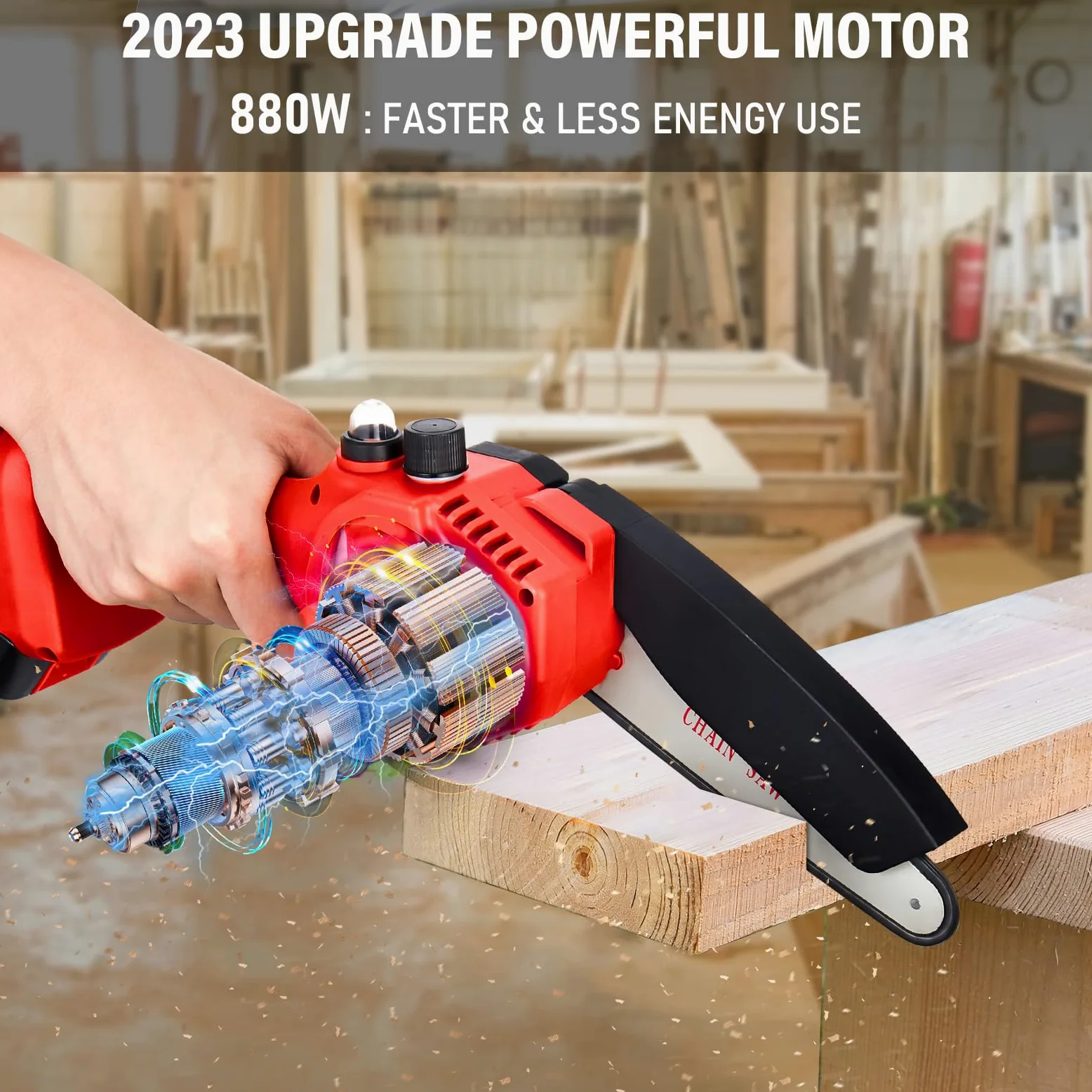 Mini Chainsaw 2x4000mAh Battery, 6 Inch 880W Cordless Electric Chainsaw Portable One-Handed Battery Chainsaw with Automatic Oiler