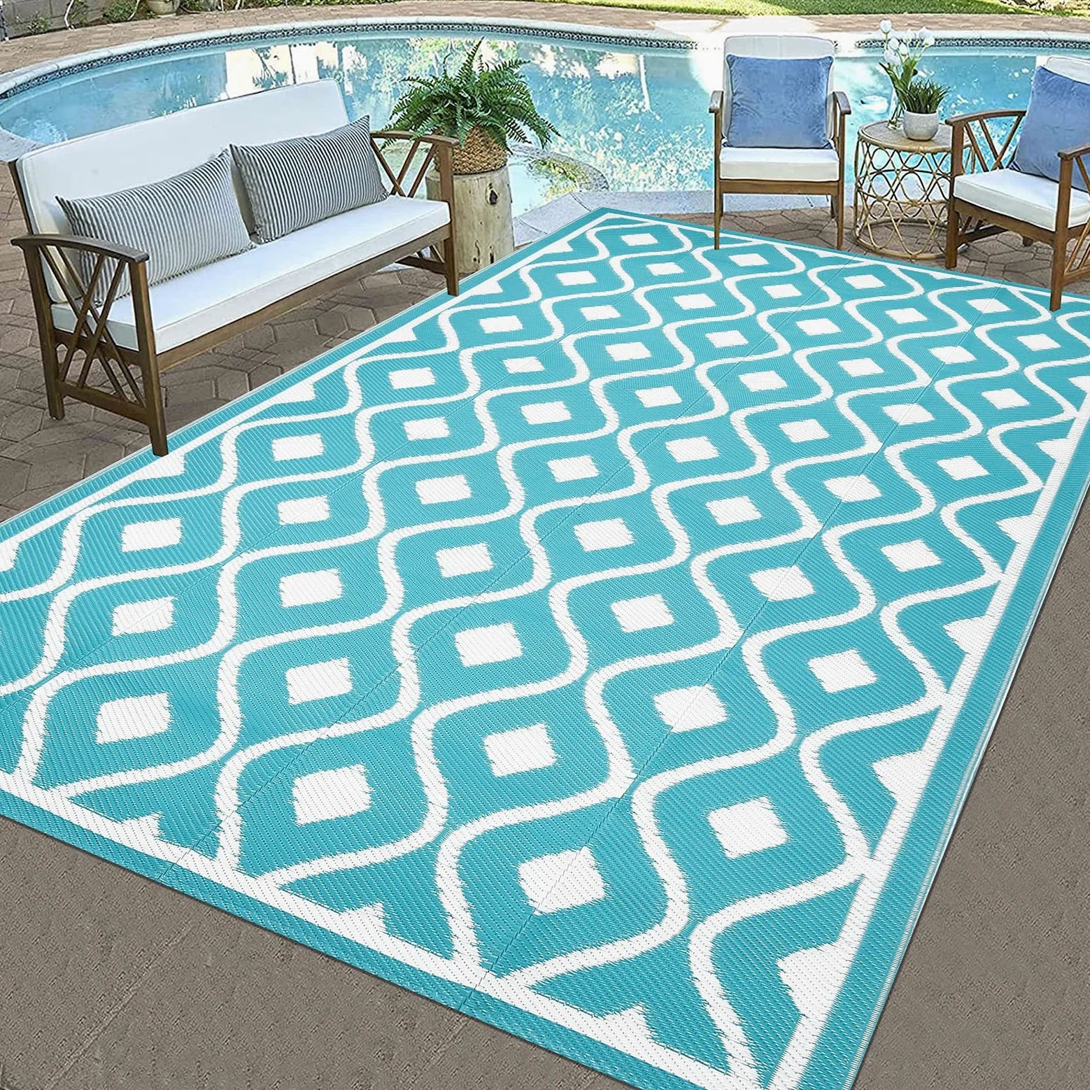Pauwer Tapis d'extérieur pour patios - 1,8 x 2,7 m - En plastique imperméable - Réversible - Pour camping-car, terrasse, porche, jardin, terrasse, camping