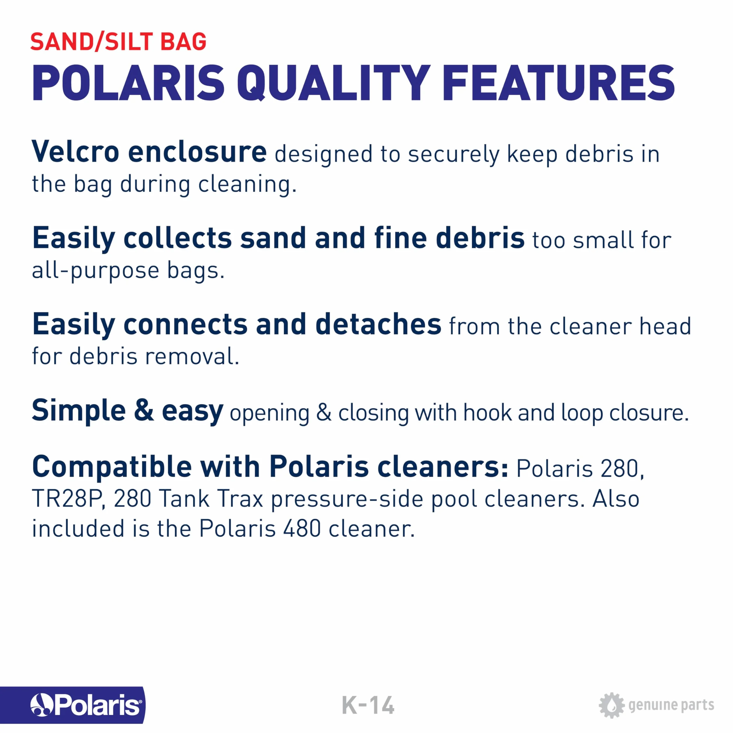 Polaris Zodiac K14 Sac de Remplacement Sable et Limon