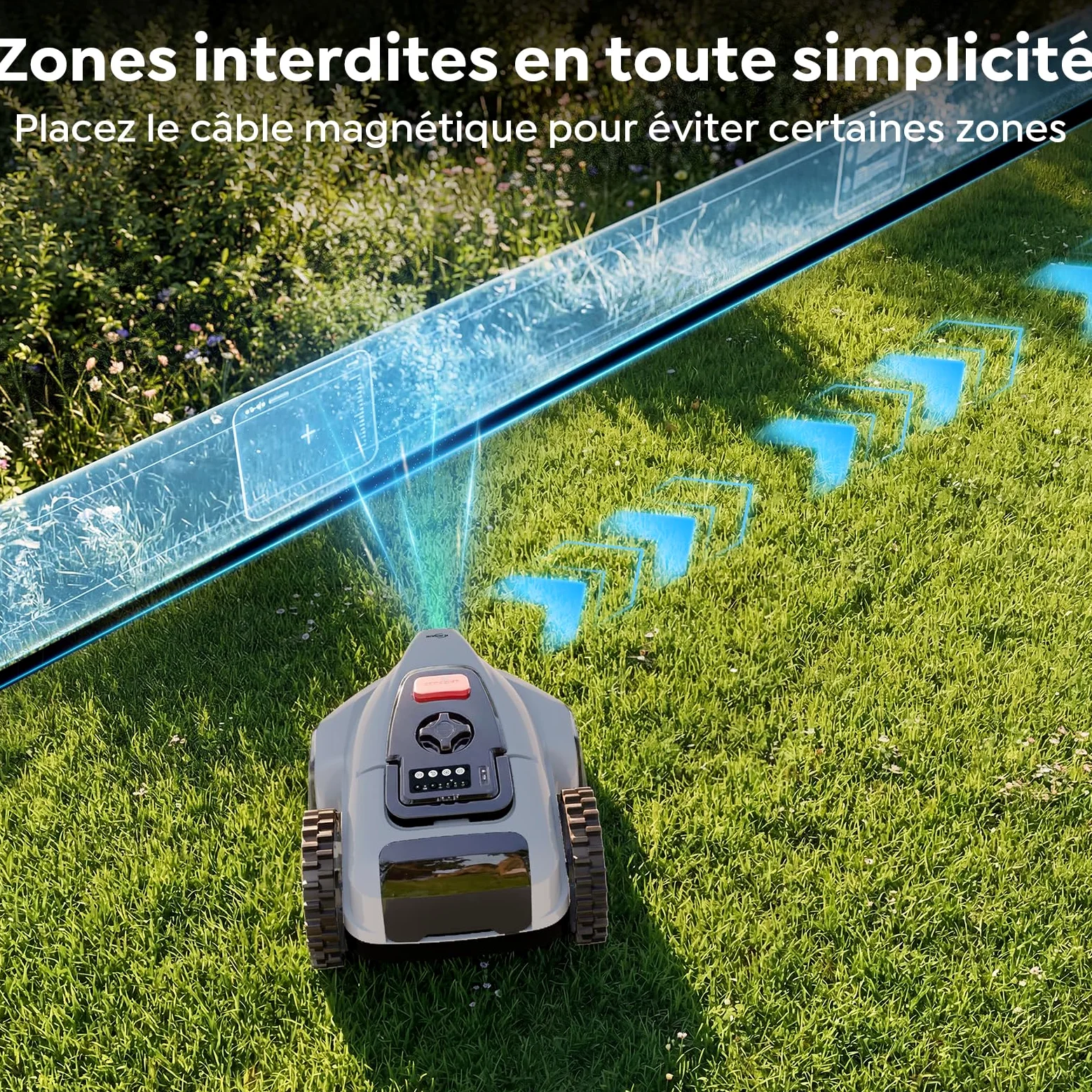 YARDCARE V3 Robot Tondeuse sans câble périphérique, avec Navigation visuelle, détection 150+ Obstacles, contrôle Via appli, 50 DB, Robot Tondeuse pour Petits et Moyens Jardins, Bandes magnétiques