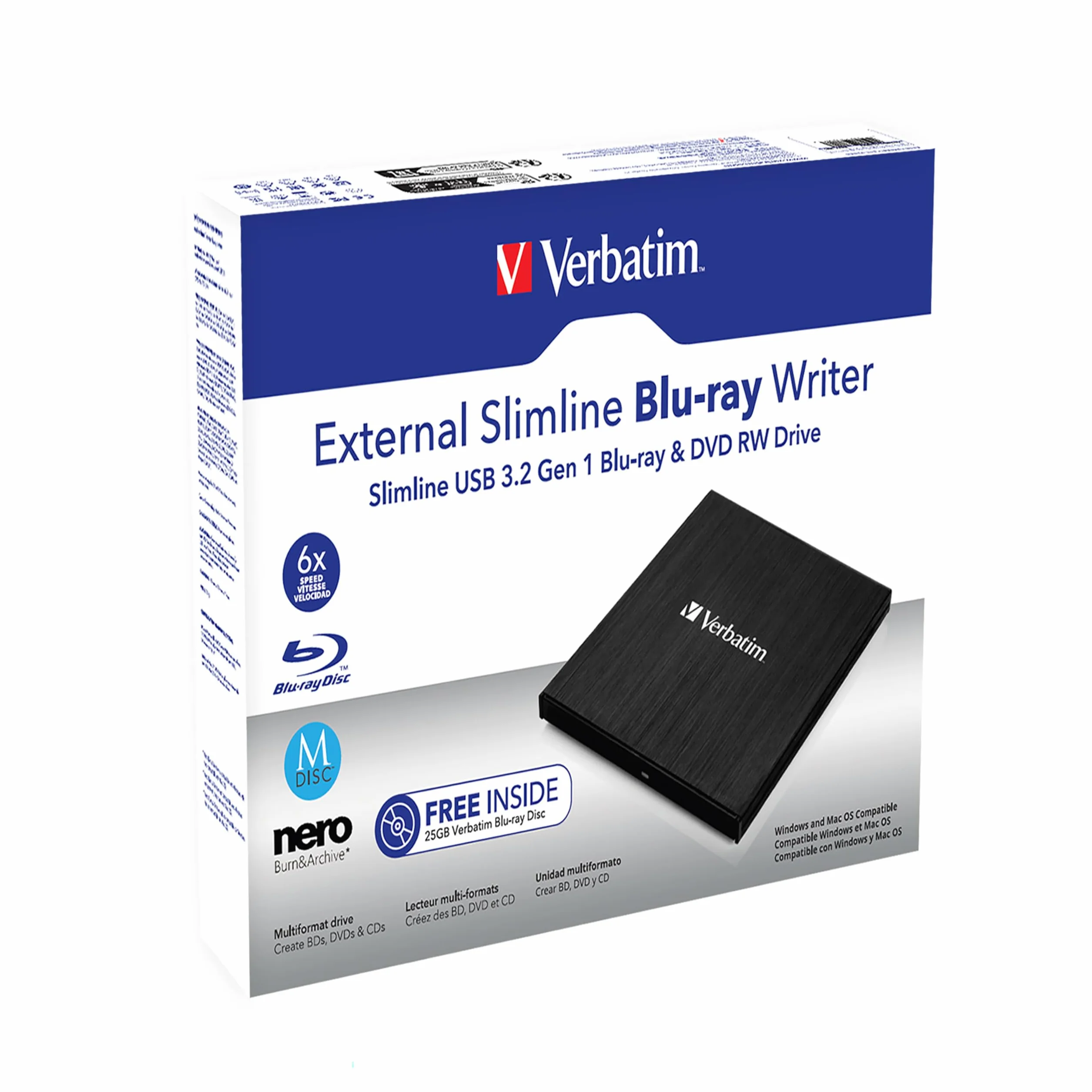 VERBATIM Graveur Blu-ray externe extrafin noir Lecteur Blu-ray DVD RW USB 3.2 Gen 1