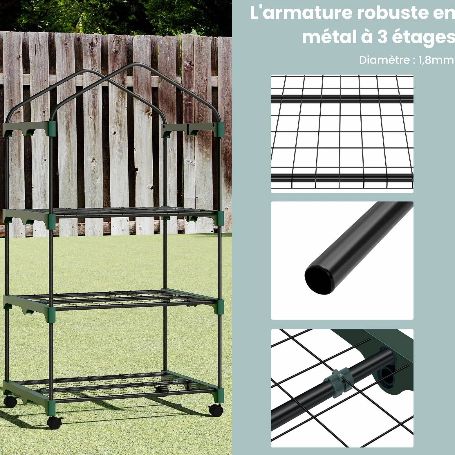 WOLTU Serre de Jardin avec roulettes 70x50x131cm Blanc PE 130g/m²