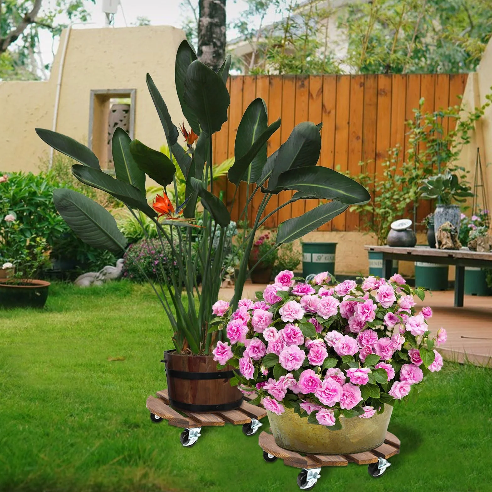 Lot de 2 Porte Plante à Roulettes Ø 300 mm Capacité 200KG pour Extérieur Intérieur