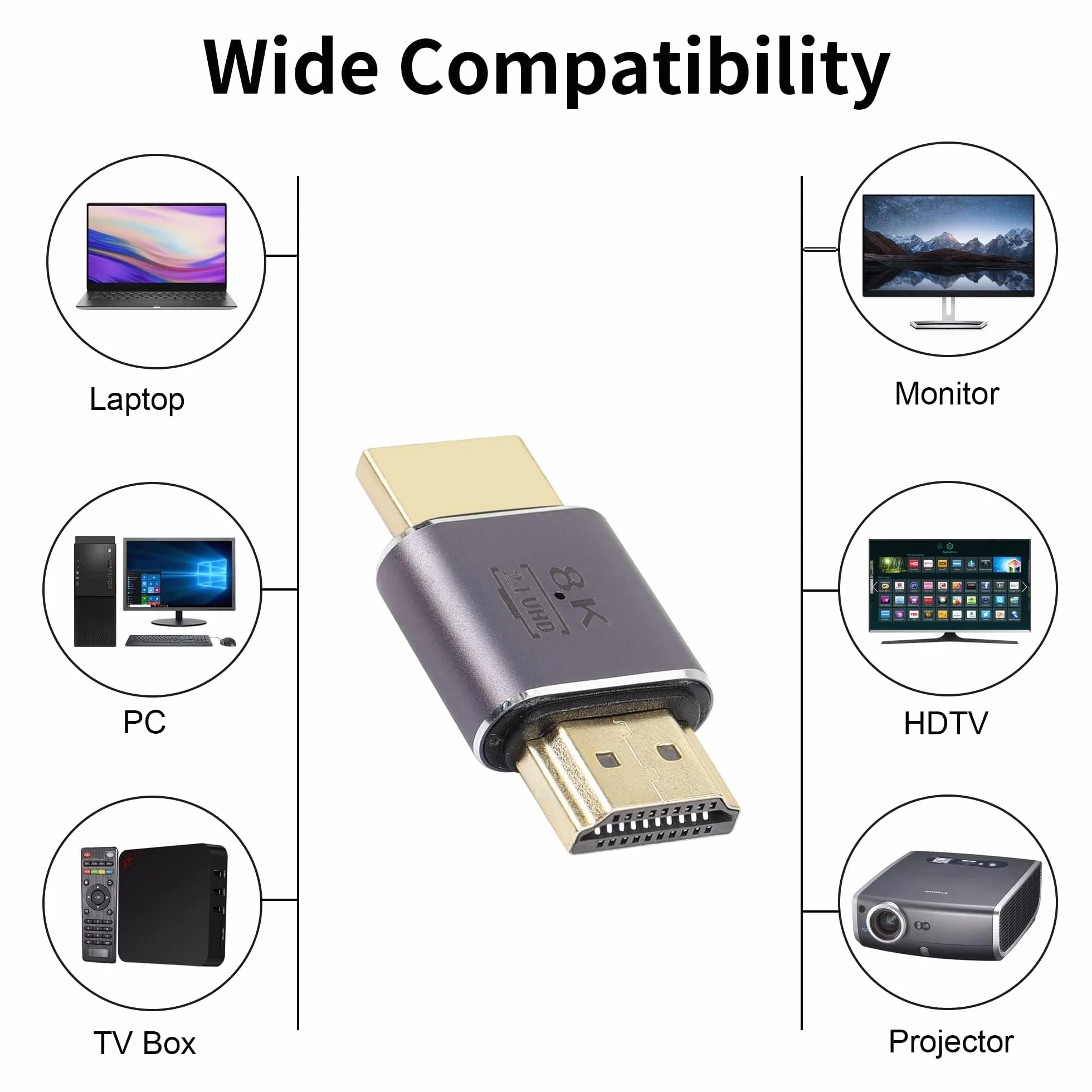 Adaptateur HDTV mâle à mâle 8K 60Hz HDTV 2.1 UHD Connecteur 3D Extender 2 Packs