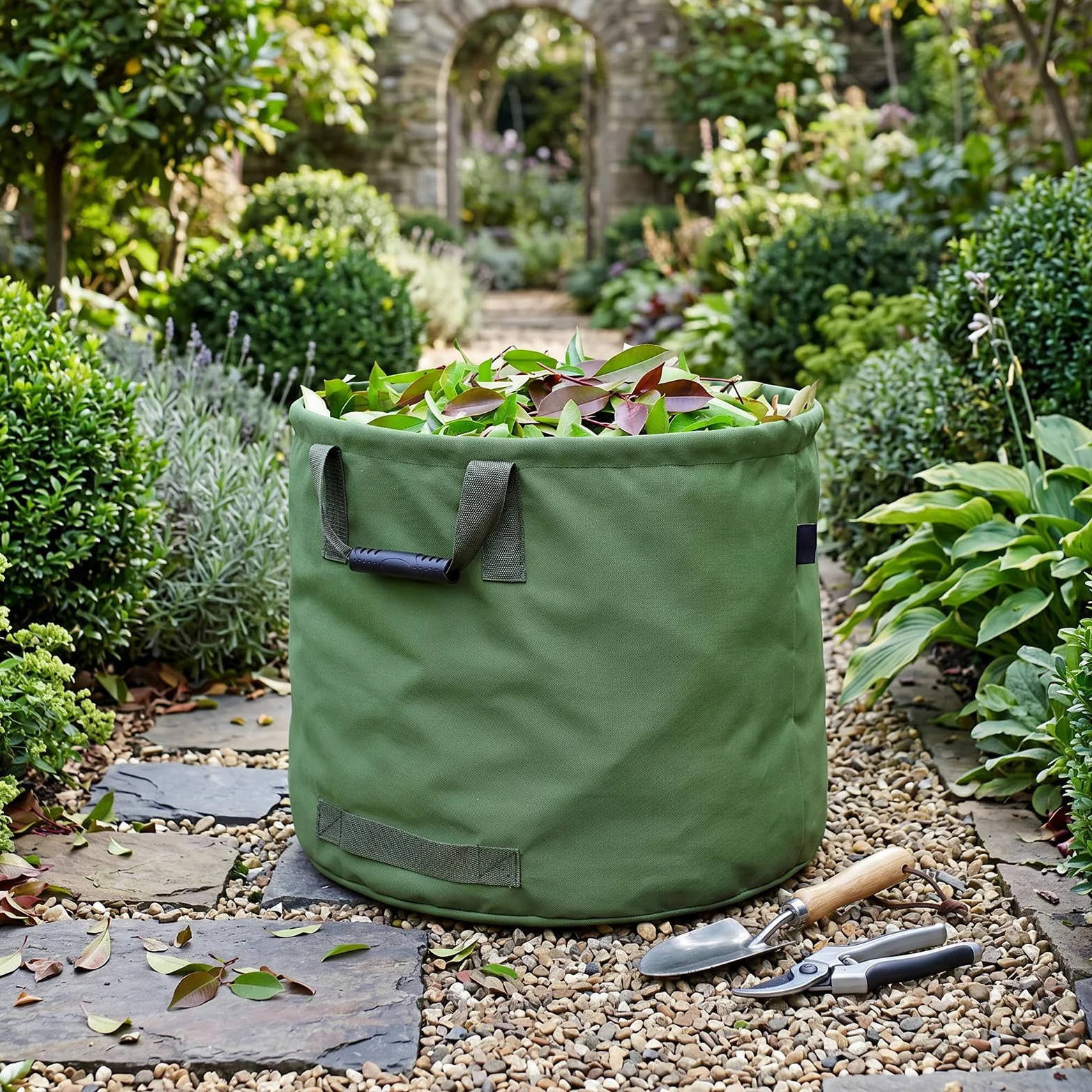 Lot de 3 sacs à déchets de jardin de 125 l pour charges lourdes | Sacs à feuilles robustes en toile militaire indéchirable avec poignées de transport (diamètre 55,8 cm, hauteur 45,7 cm)