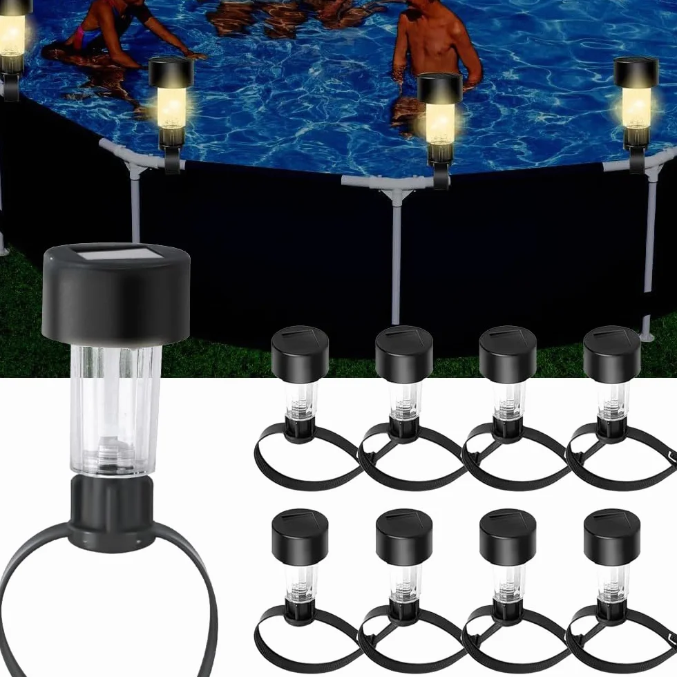 Lampes Solaires de Bassin RGB LED Lot de 8, Éclairage Piscine Hors Sol