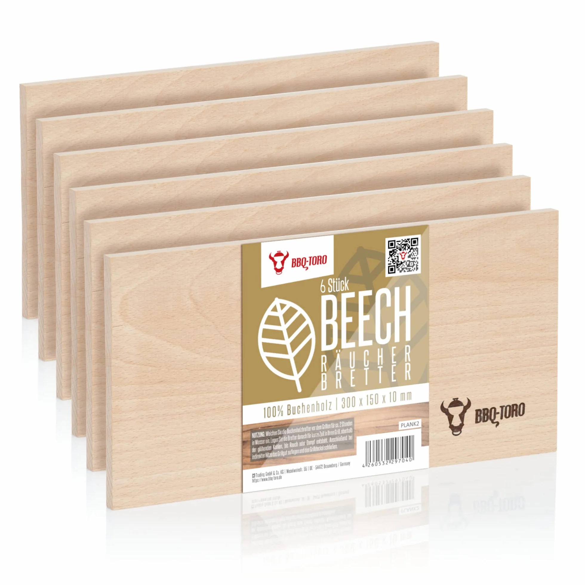 BBQ-Toro Lot de 6 Planches à Fumer en Bois de hêtre 30 x 15 x 1 cm pour Poisson, Viande, Légumes