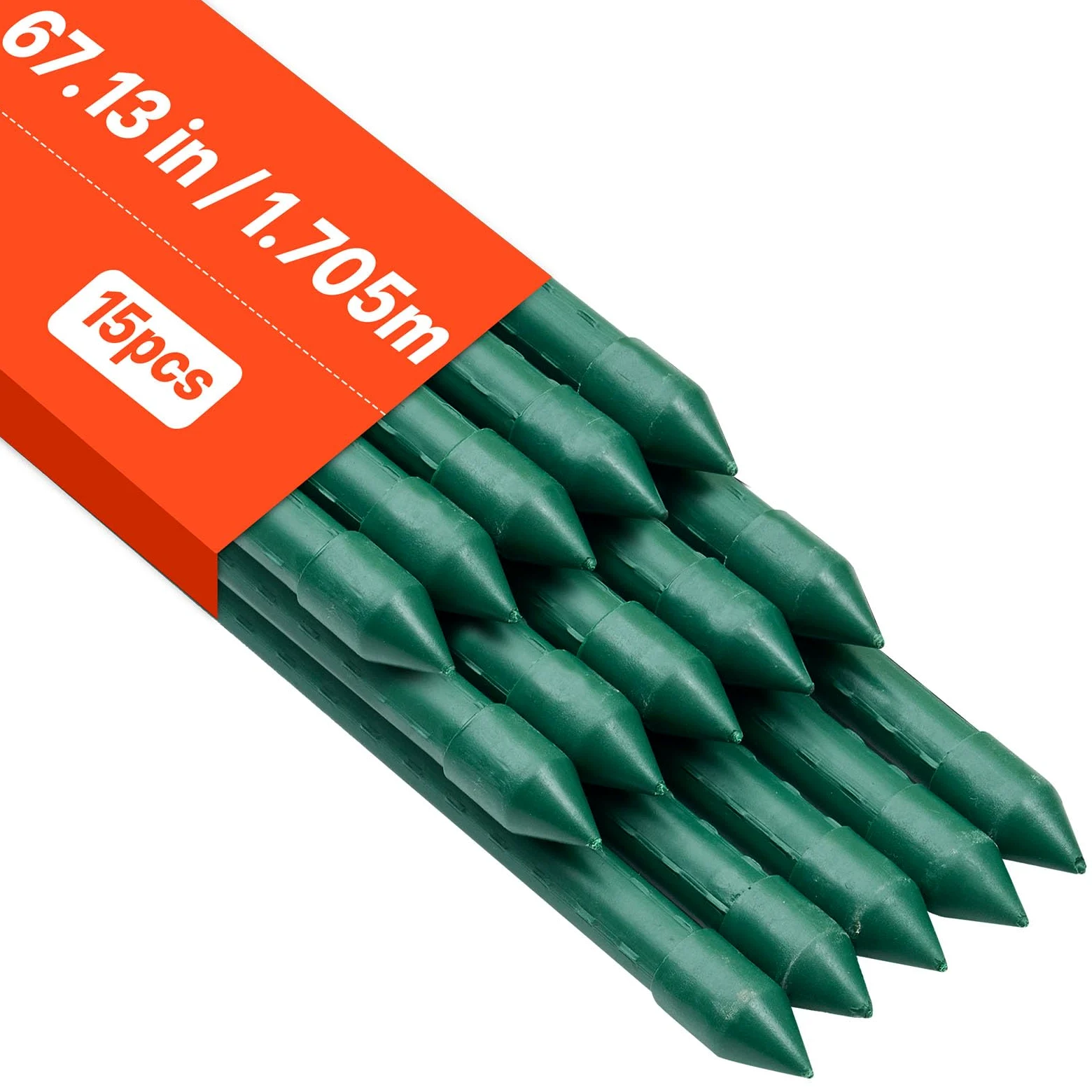 VEVOR Tuteur Plante 1,7 m Tuteur Plante Grimpante 15 PCS Tuteurs à Tomates Jardin pour Soutien Plantes Grimpantes Légumes Extérieur, Métal Recouvert Plastique Extrémité Pointue Picots Antidérapants