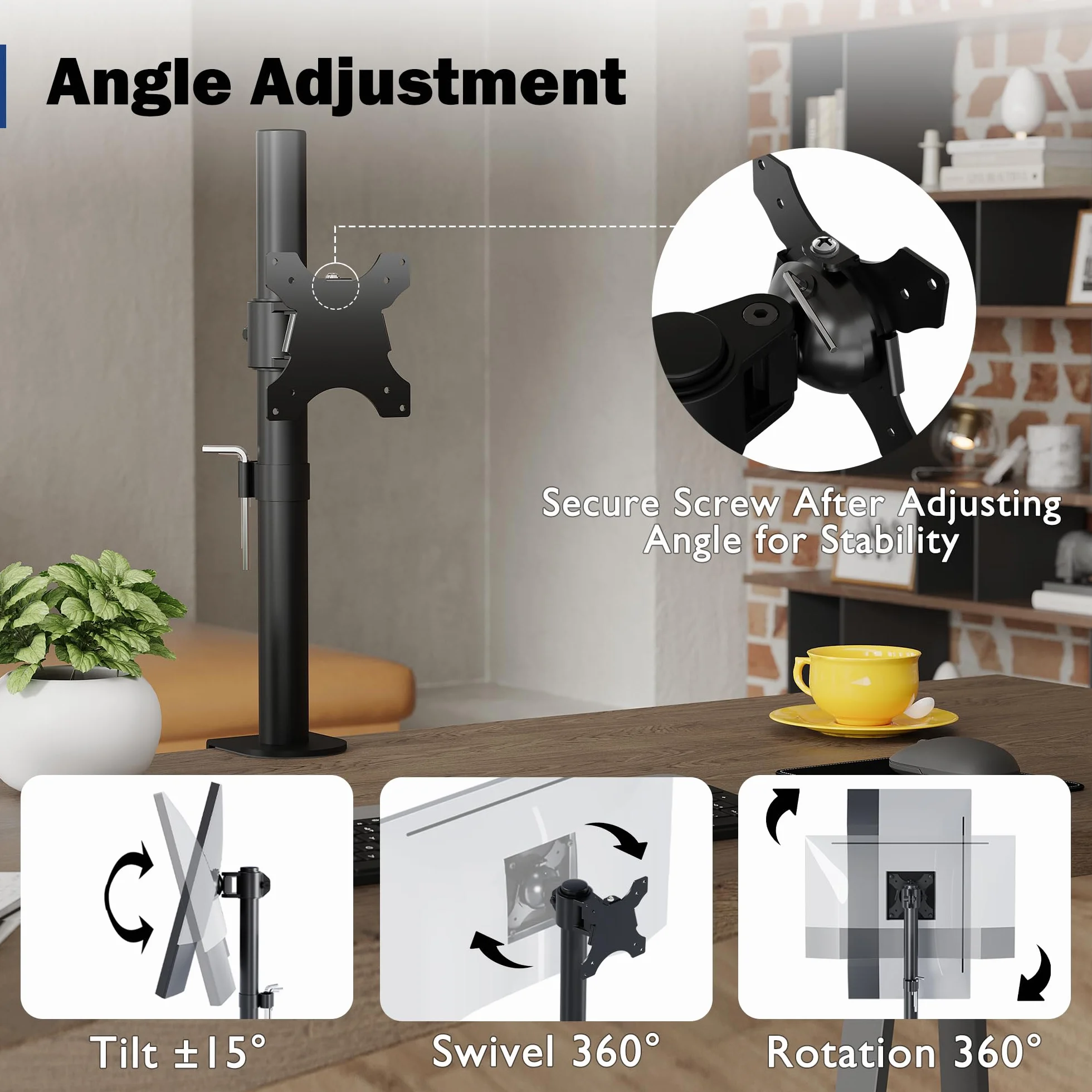 BONTEC Support Écran PC Réglable en Hauteur 425 mm, 10 kg, VESA 75/100, Rotation 360°, Inclinaison +/-15°, Double Montage