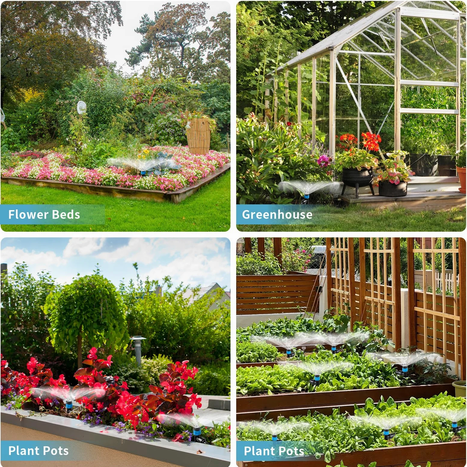 LP Système d'irrigation goutte à goutte, système de brumisation d'arrosage automatique de 60 m avec tubes de distribution de 1,27 cm et 6,35 mm – Buses et arroseurs réglables pour serre de jardin