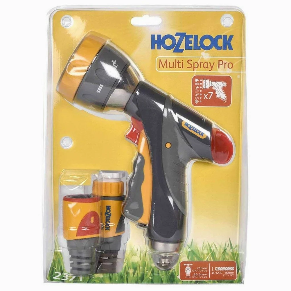 HOZELOCK - Kit Pistolet d'Arrosage Multi-Jets Pro Ø 12,5 - 15mm (1/2"- 5/8") : Nécessaire de Connections Flexible et Confort, 1 Pistolet Multi-Jets Pro Métal, 1 Connecteur Aquastop Plus [2371 0000]