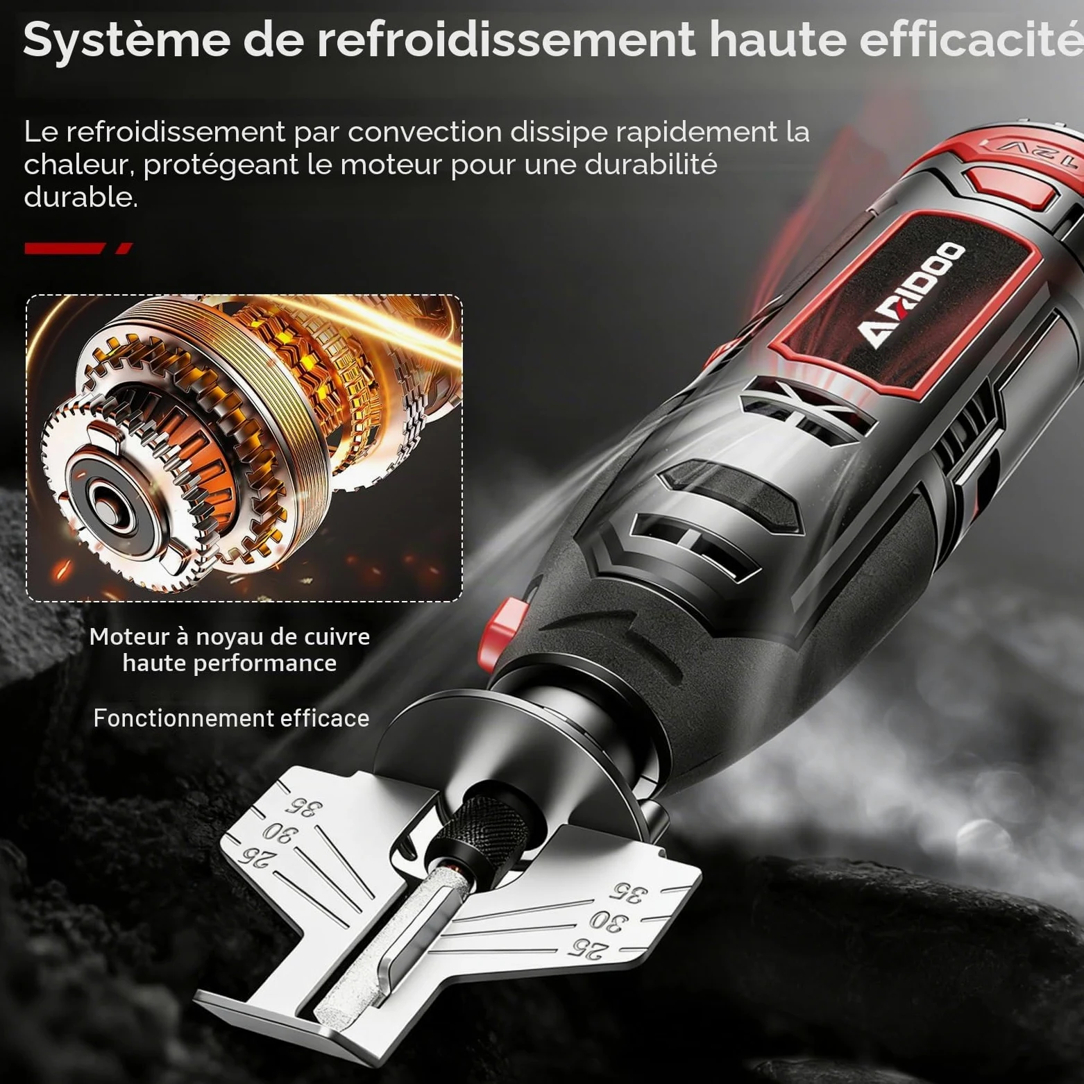 Kit d'affûtage électrique pour tronçonneuses, 2 batteries + chargeur. Outil à grande vitesse avec 20 têtes céramique & 20 meules diamantées, adapté à toutes les chaînes.