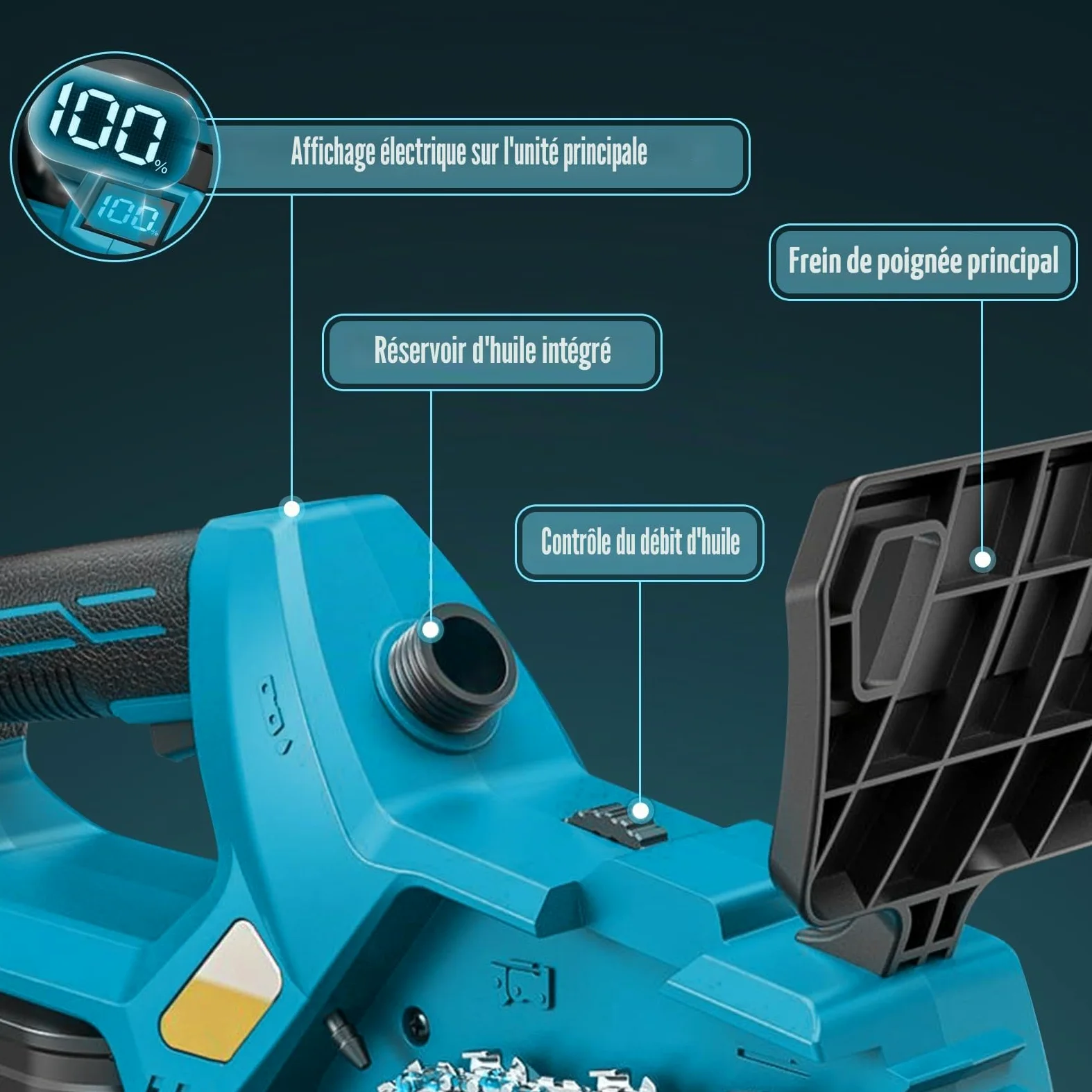 Tronçonneuse à chaîne électrique compatibles avec Makita 18V | 30 cm (12 pouces) Tronçonneuses électriques, moteur sans balais 1000W Tronçonneuse à chaîne électrique, scie à chaîne 30 cm