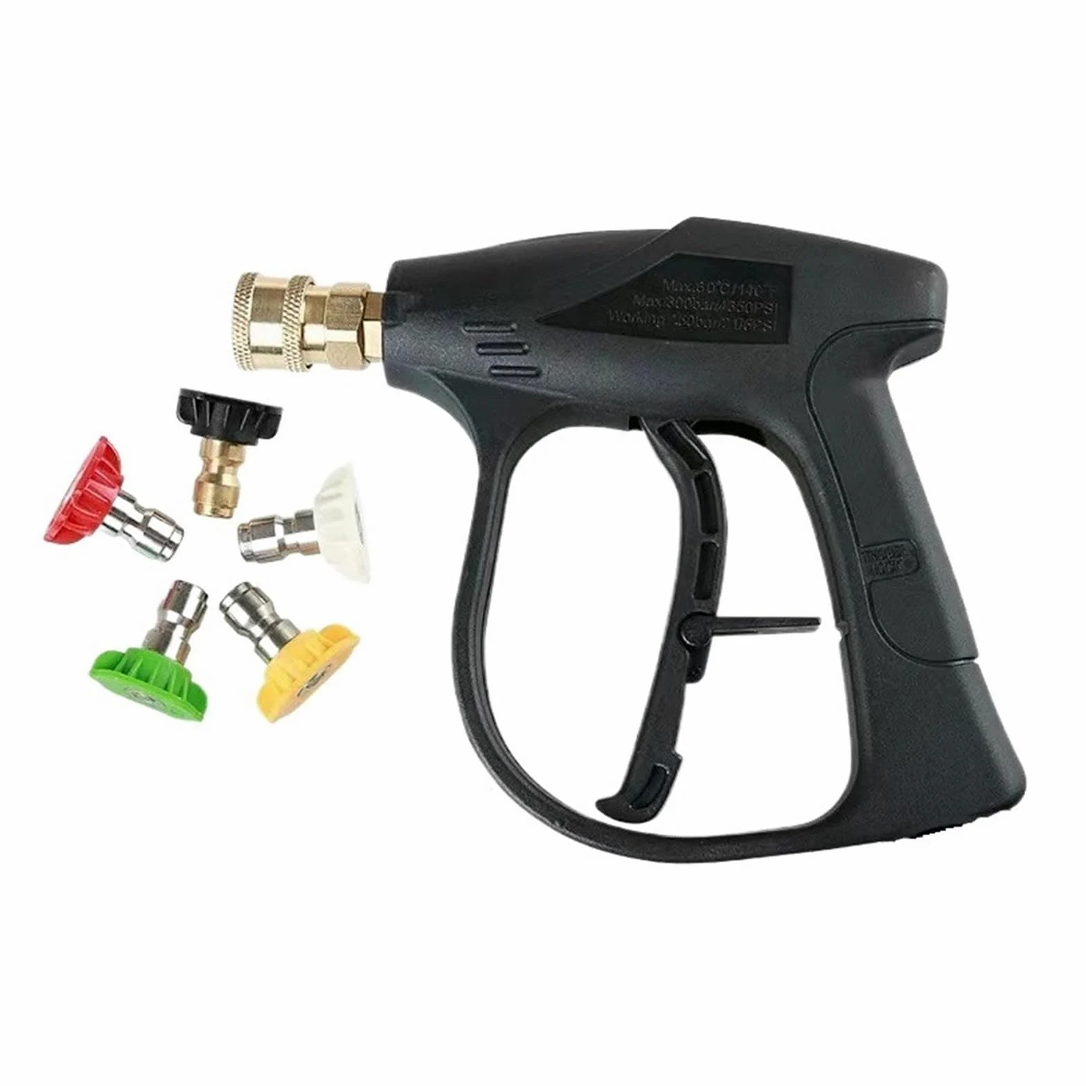 Pistolet d'arrosage avec embout multi-jets, Nettoyeur haute pression en métal à manche court avec verrouillage de la gâchette et 5 embouts buse(M22-15)