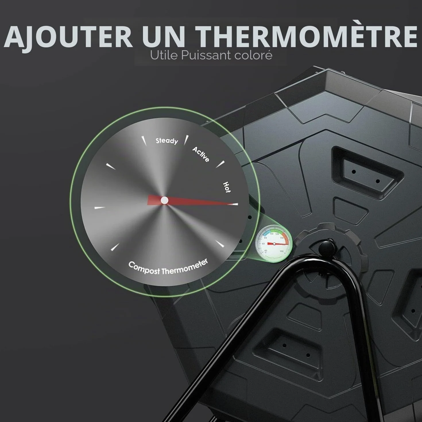 Composteur amélioré de 160 l avec thermomètre à compost – Bac à compost de jardin à double chambre (vert)