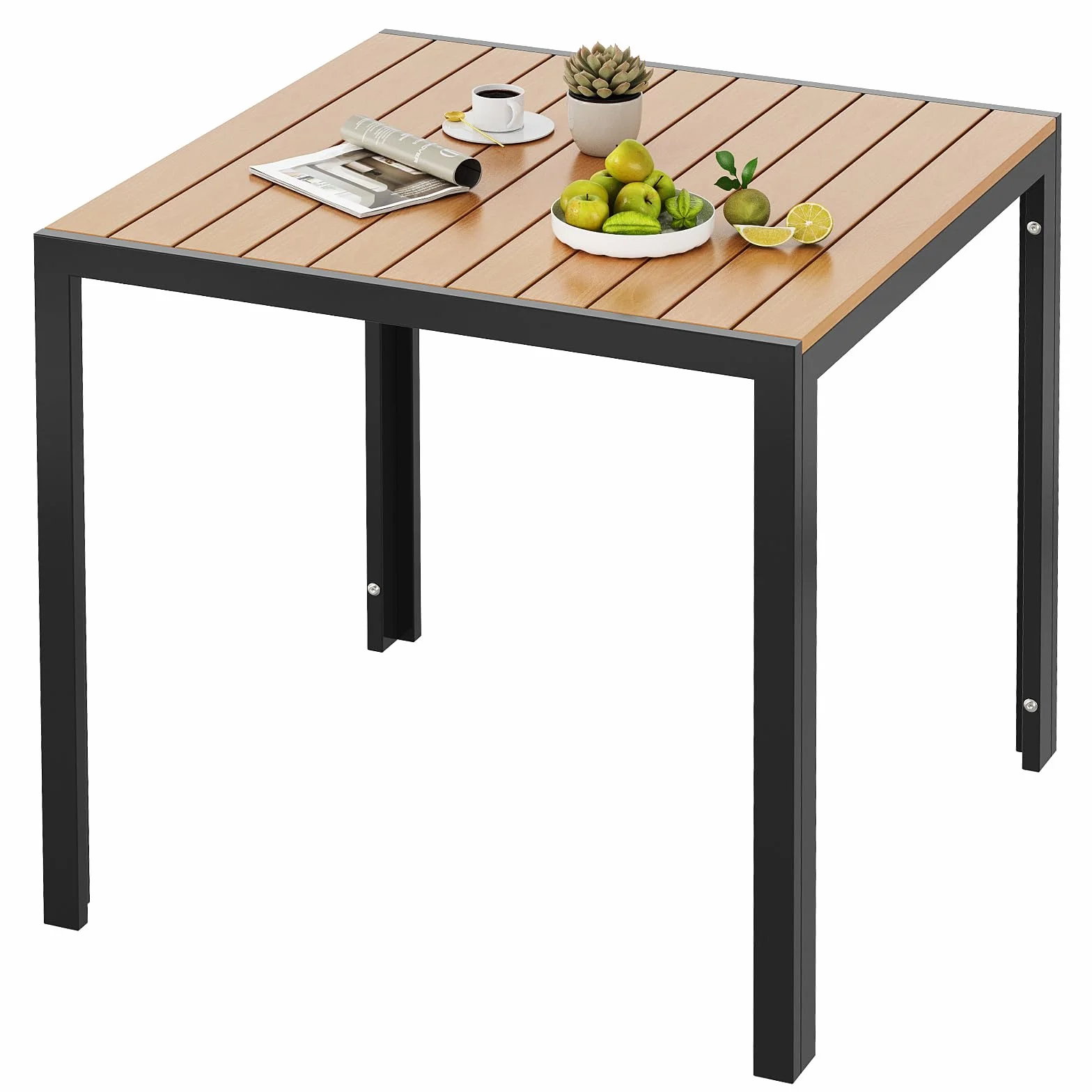 LIFERUN Table de jardin aluminium WPC 75x75 cm résistante aux intempéries Noir