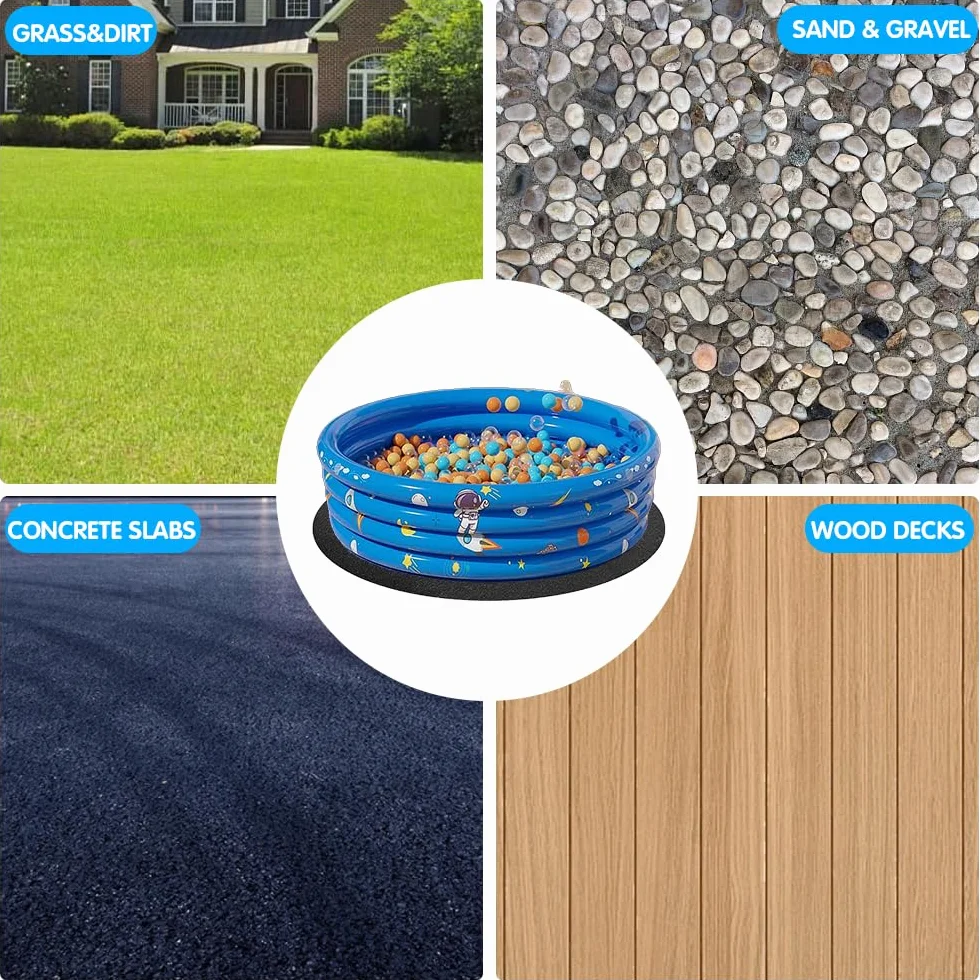 Tapis de Piscine Rond, 10ft 305cm Tapis de Revêtement de Sol de Piscine, Pliable Tapis de Sol pour Piscine et Bains, für Frame Pools, Pool Unterlage Outdoor, Hôtels, Villas(Noire)