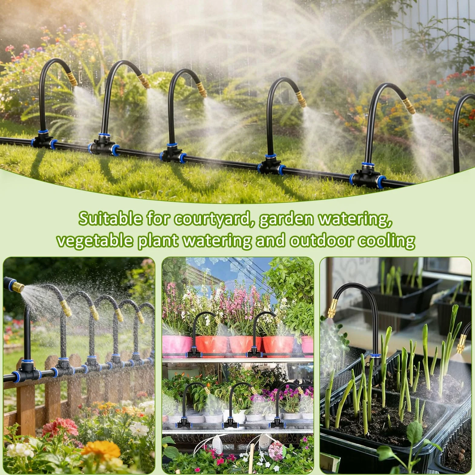 Kit de système d'irrigation goutte à goutte de 35 m, kit d'arrosage réglable à 360° (35 m) | Système d'arrosage automatique pliable pour jardin, buse d'arrosage en cuivre, système d'atomisation, accessoires de serre