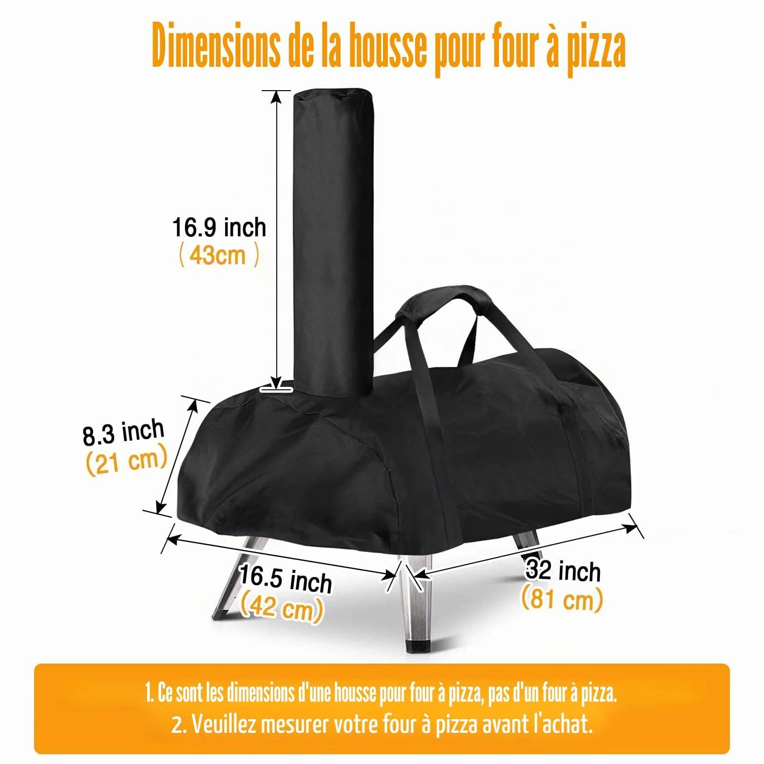 Housse de four à pizza Ooni Karu 12 étanche résistant intempéries Oxford noir 81 x 42 x 21 cm
