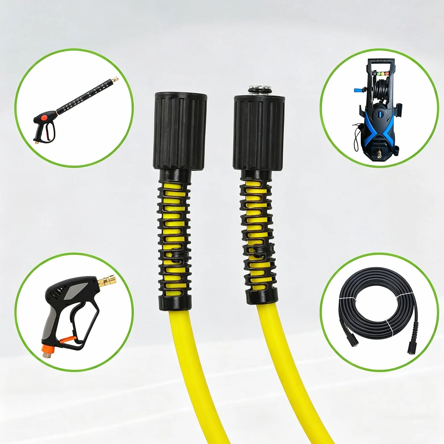 Tuyau de Nettoyeur Haute Pression 15 m x 1/4", Flexible avec Raccord M22 14 mm, pour Nettoyeurs à Essence et Électriques