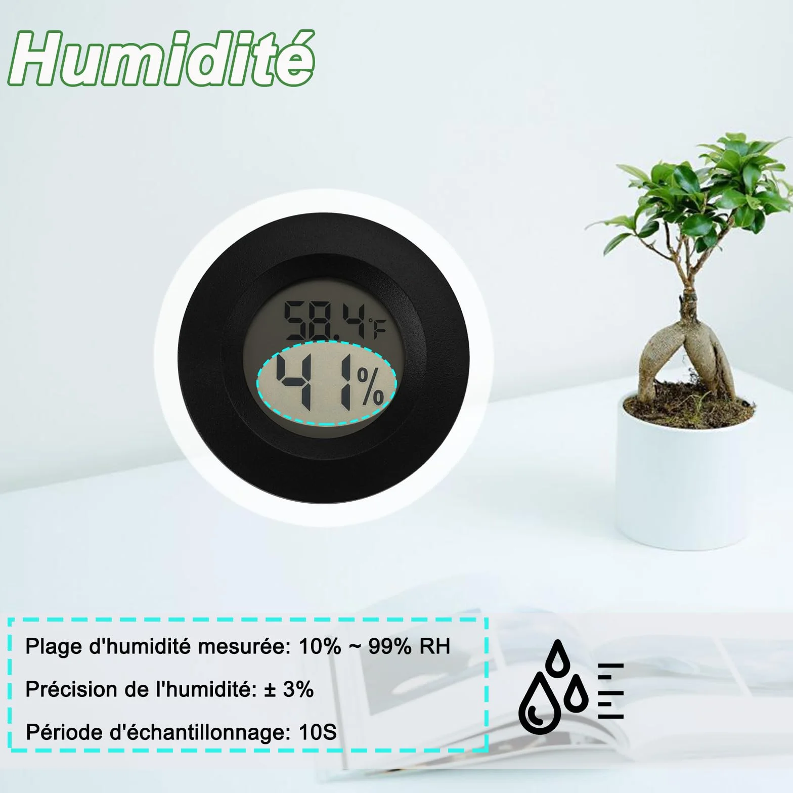 Thermomètre hygromètre numérique intérieur extérieur pour serre reptile cave lot de 2
