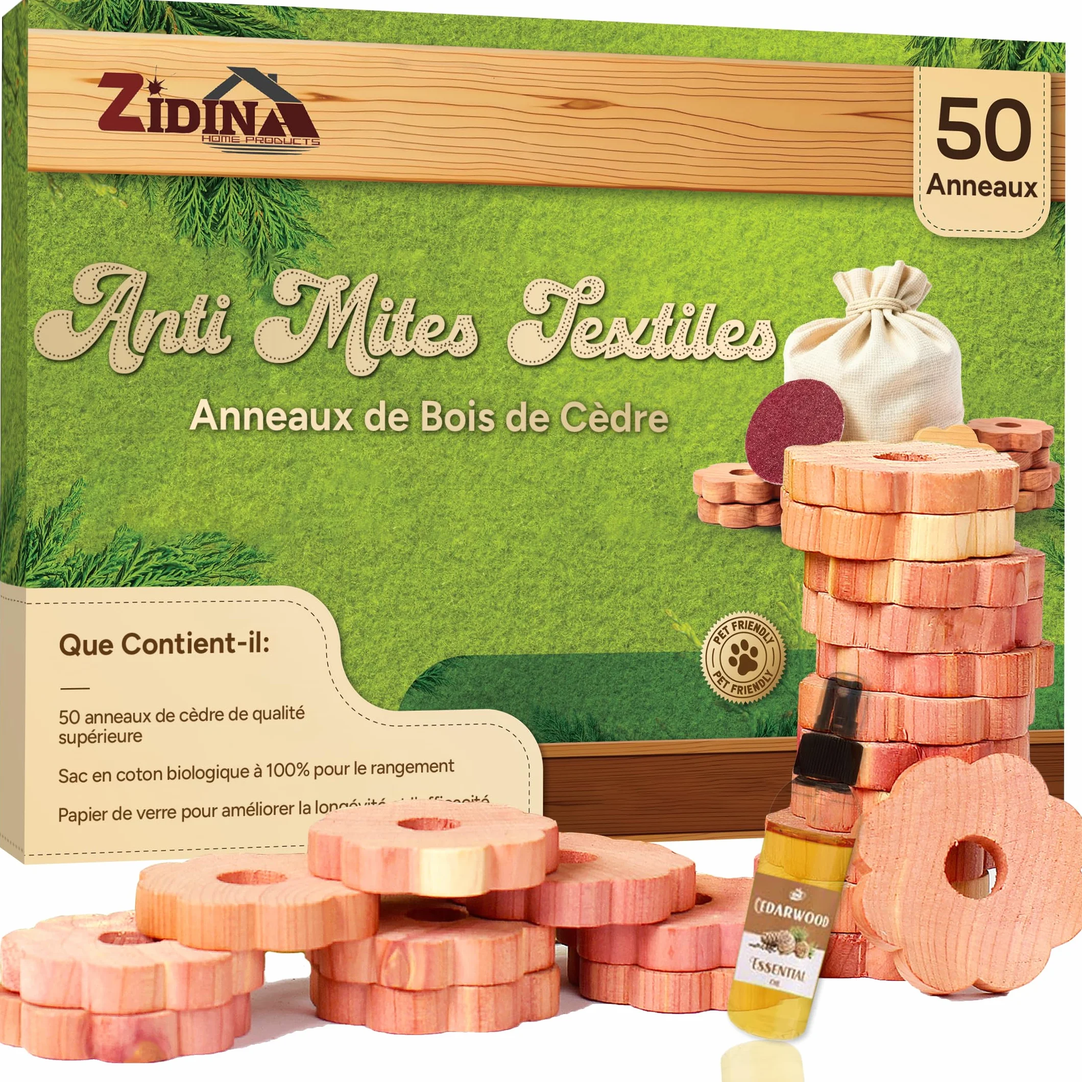 Anti Mites Textiles Pack de 50 Anneaux pour Vêtements avec Huile de Cèdre 4,5 ml