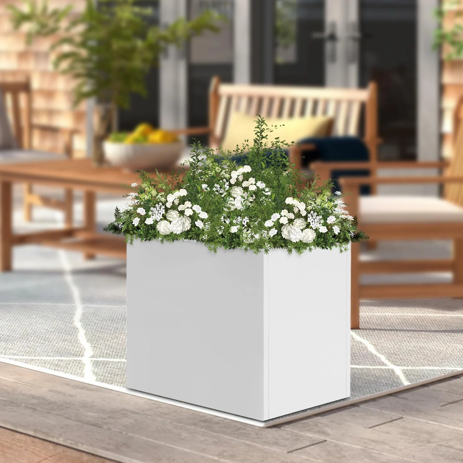 Jardinière Carrée 60x60x60cm Acier Pot à Plantes Cubique Extérieur Blanc